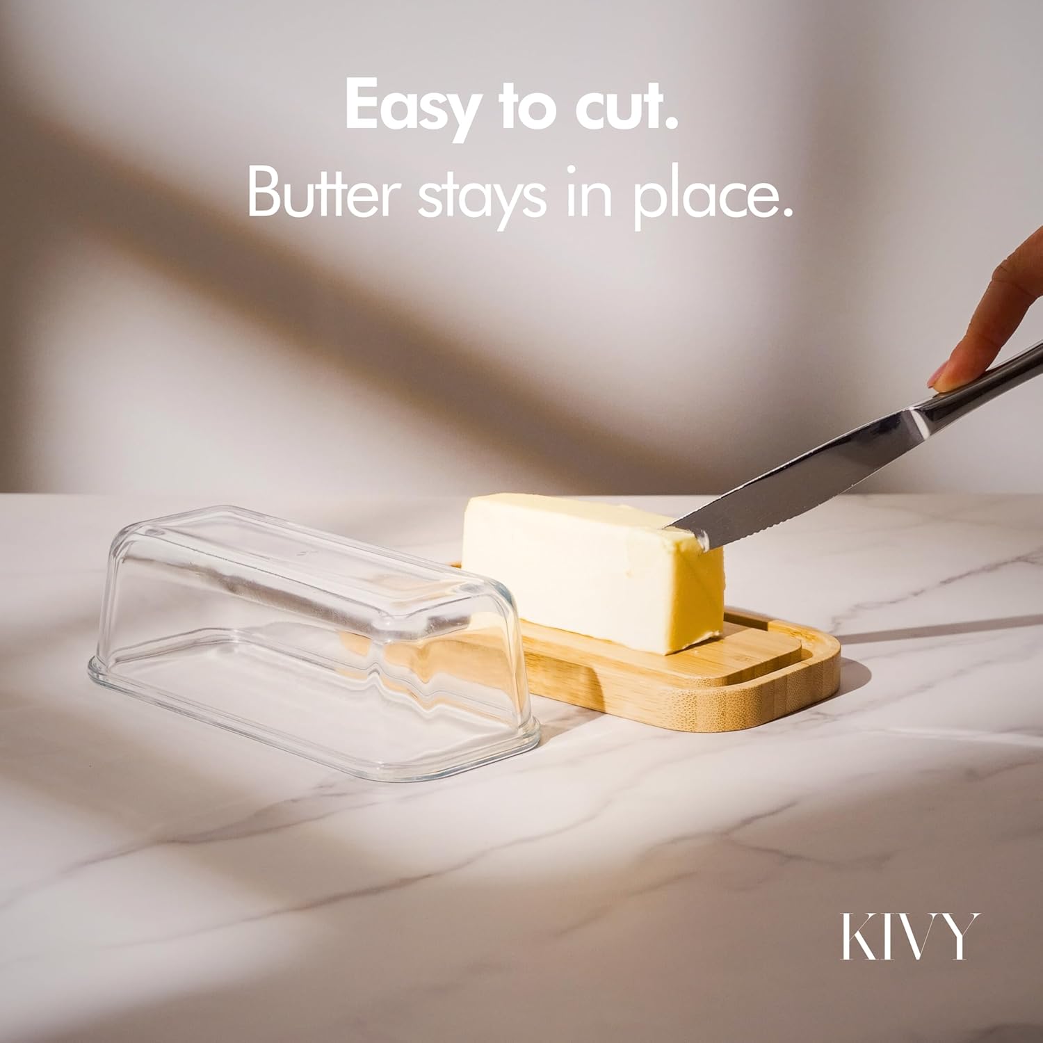 KIVY Glass butter dish with airtight lid that keeps butter soft - For 