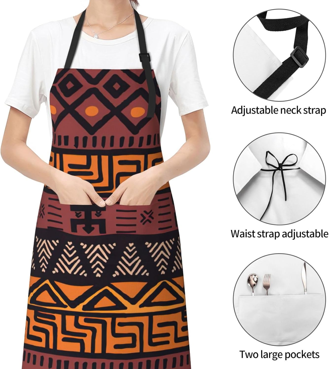 African Mud Cloth Tribal print Waterproof apron with pocket adjustable