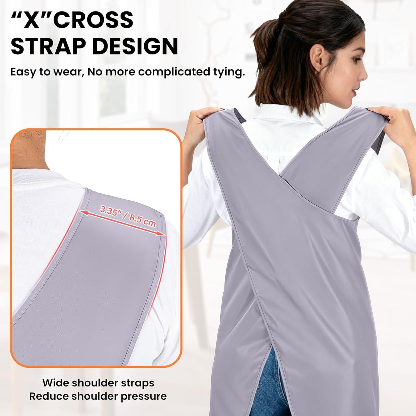 Japanese Cross Back Cooking Aprons, Polyester Pinafore Dress with 3 Po