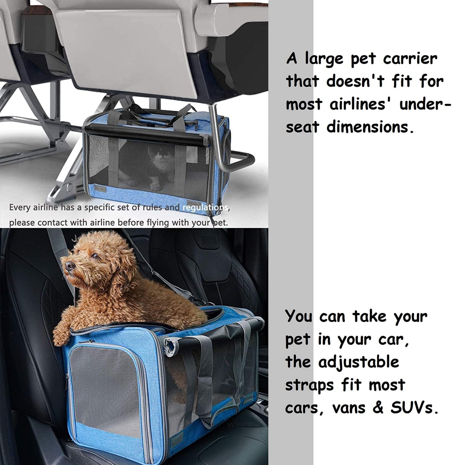 Pet Carrier for Large and Medium Cats, Soft-Sided Pet Carrier for Big 
