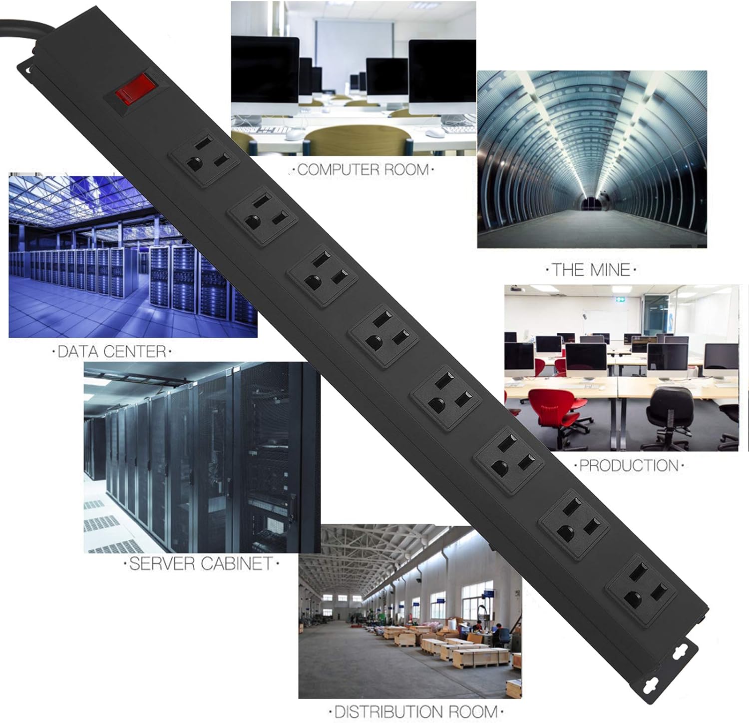 HHSOET Metal 8 Outlet Mountable Power Strip, Wall Mount Outlet Heavy D