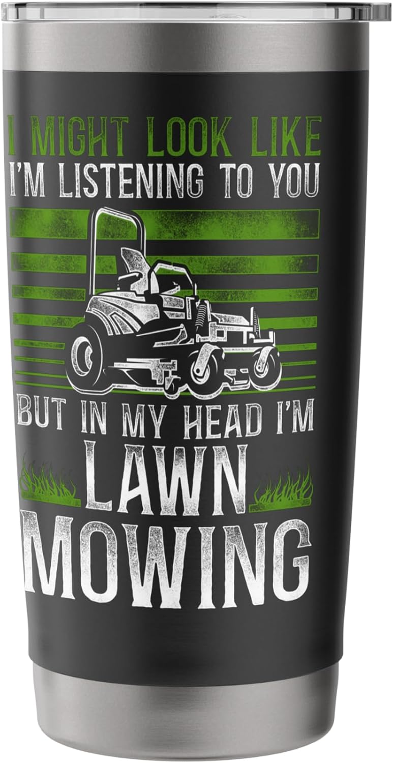 Lawn Mower Mowing Dad Father Landscaper Vintage Tractor I Stainless Steel Insulated Tumbler