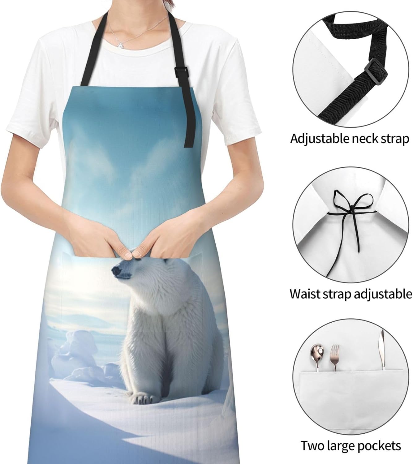polar bear print Waterproof apron with pocket adjustable cooking apron for adult kitchen bibs to bake