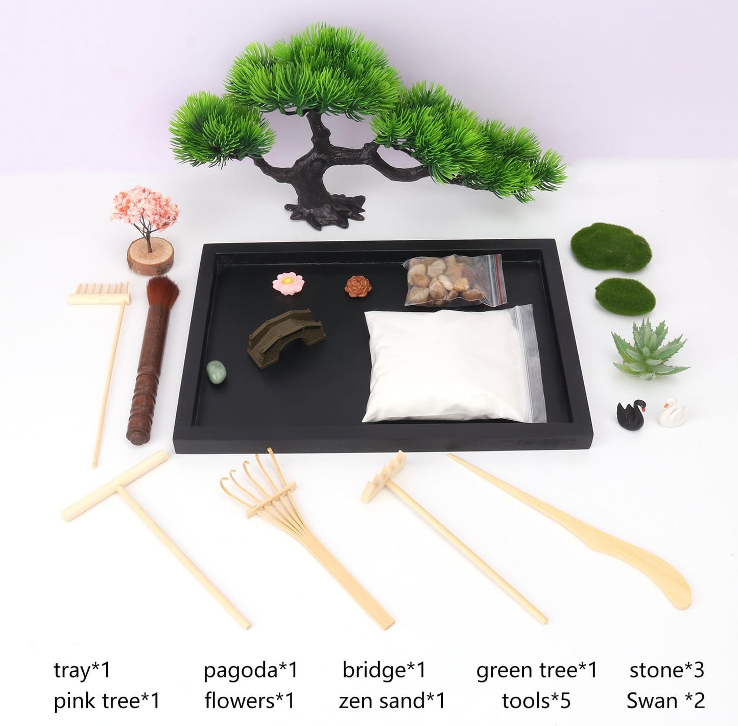 Mini Zen Garden Kit, Zen Garden for Desk - Tranquil Zen Sand Garden for Office Decor with Assorted Meditation Accessories for Home, Office, Restaurant Decor