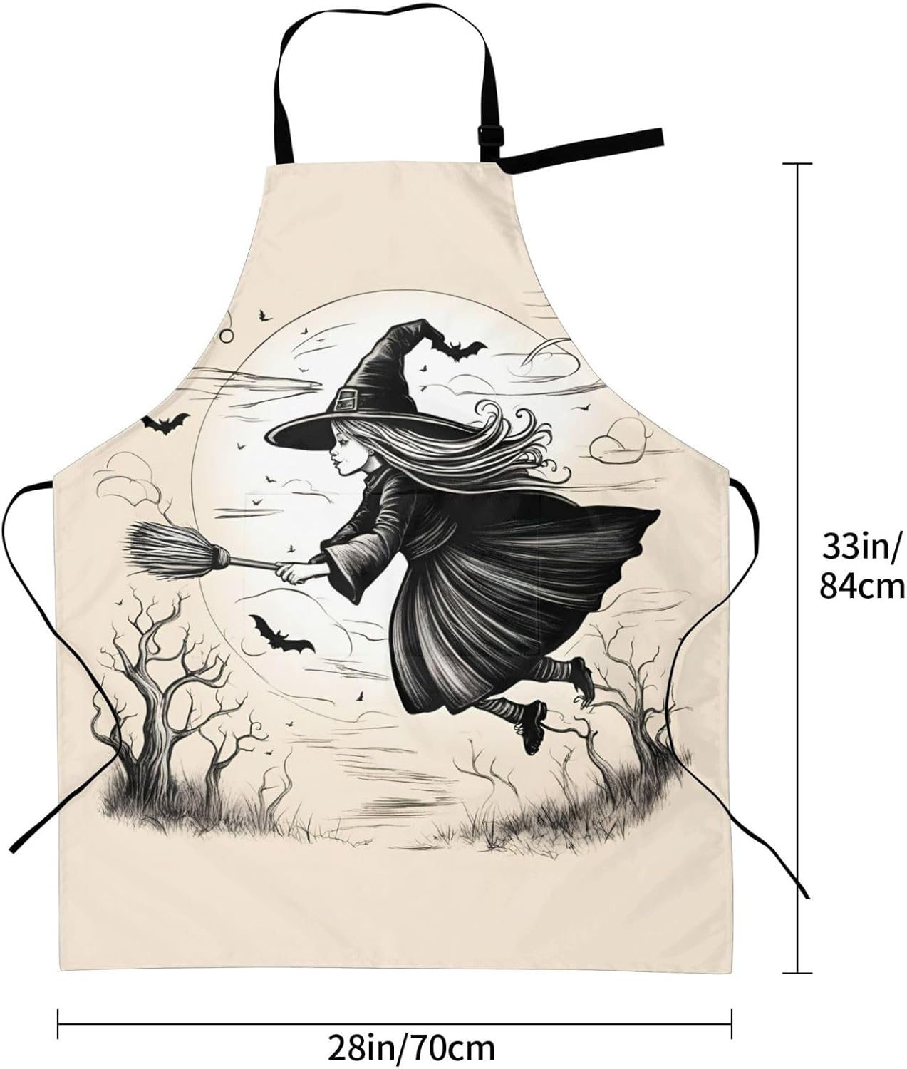 Halloween Witch Flying print Waterproof chef's apron with pocket apron for kitchen cooking baking barbecue and gardening