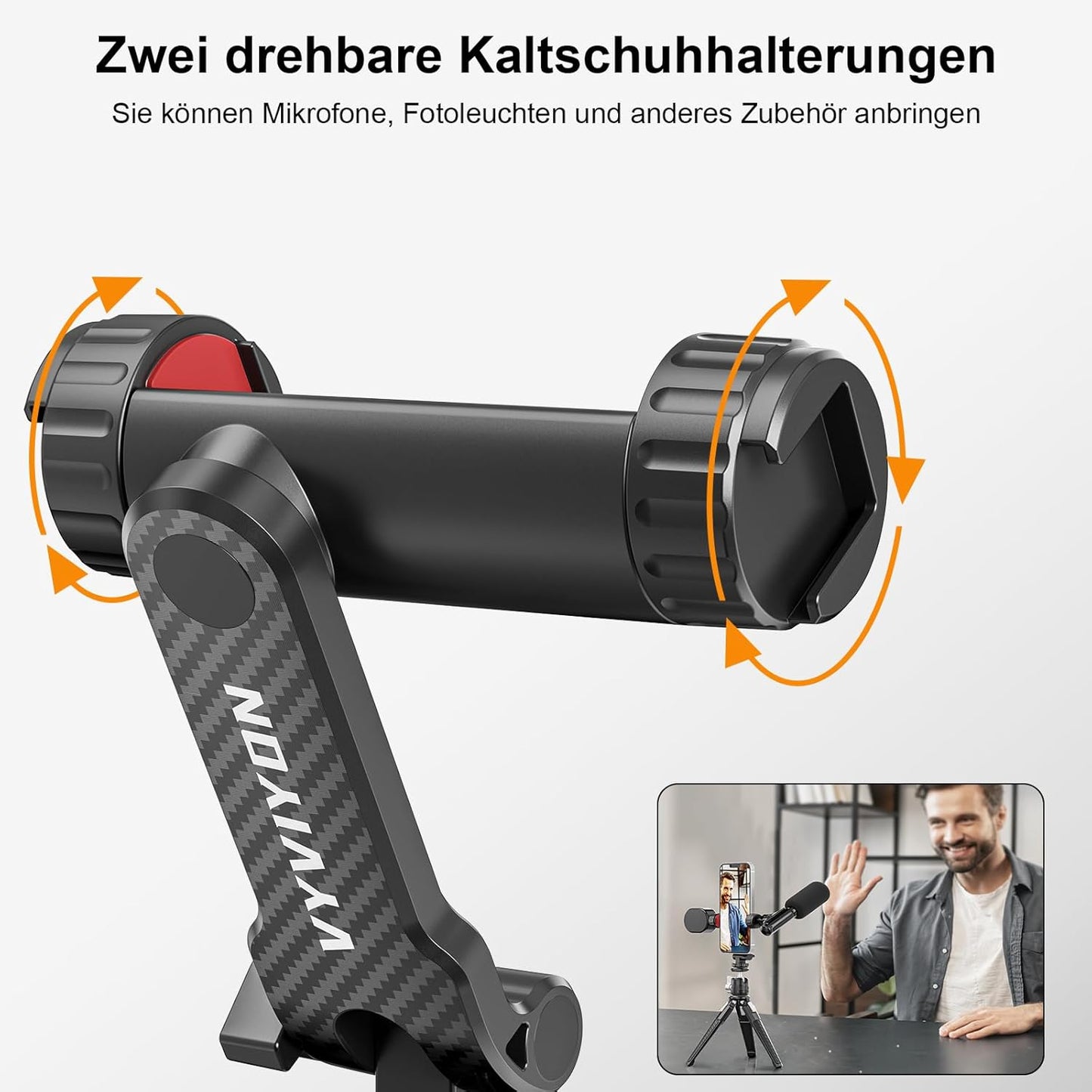 Cell Phone Tripod Mount, Tripod Phone Holder with 1/4" Screw 2 Cold Shoes, 360°Rotates 180°Tilts Adjustable Camera Hot Shoe Phone Mount for iPhone,Samsung, Selfie Stick, Camera Stand