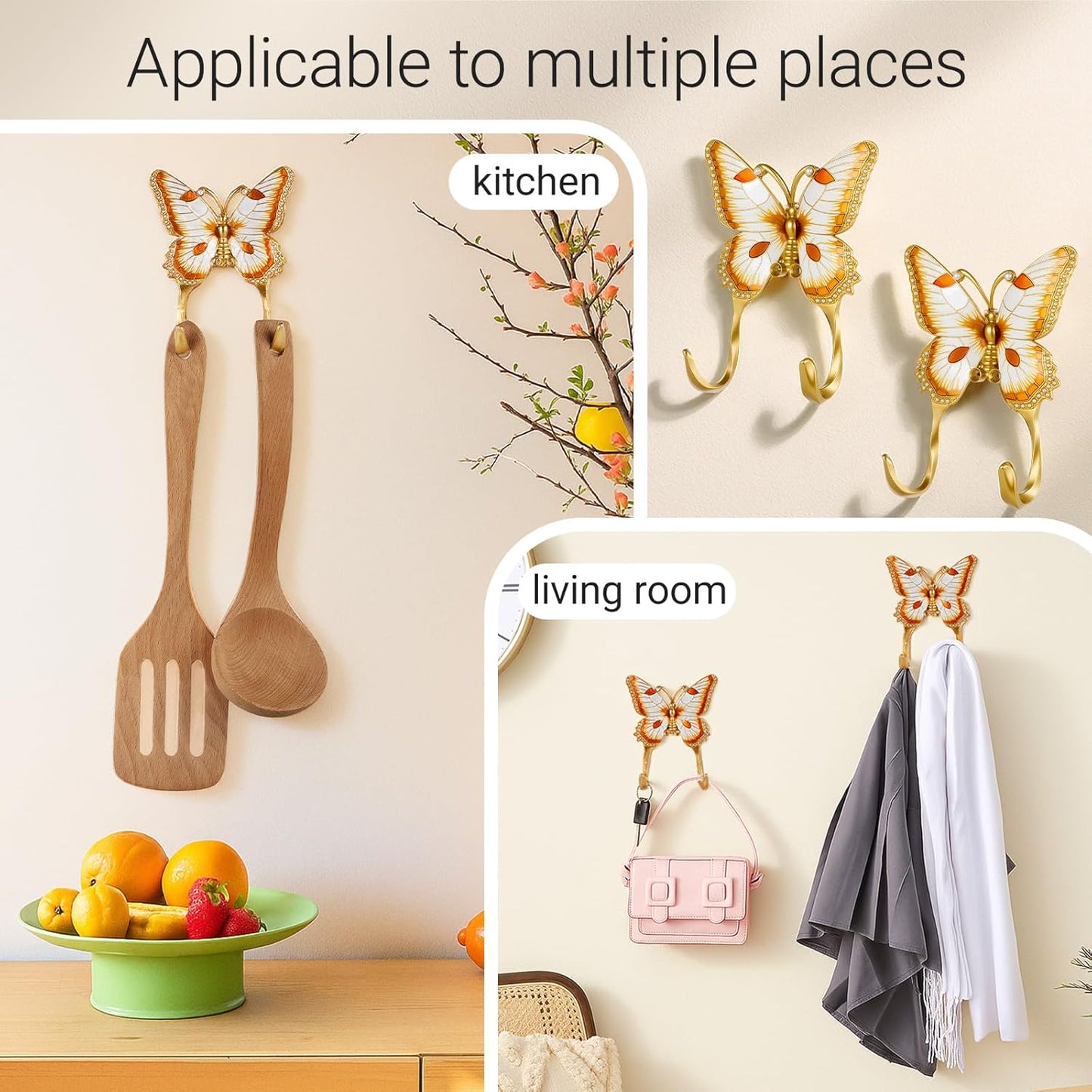 Weysat 2 Pcs Decorative Wall Hook Vintage Butterfly Shaped Wall Hook C