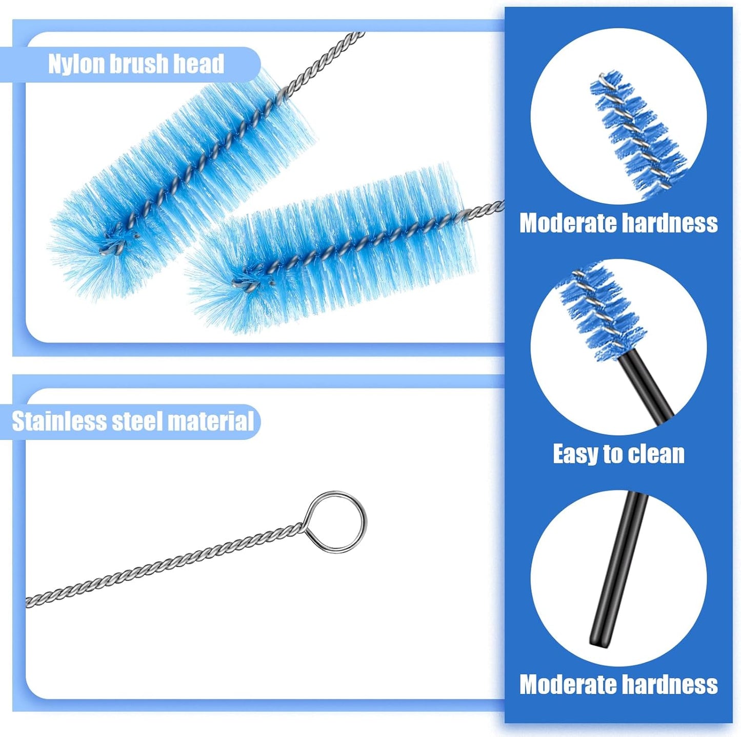 62 Pieces 3 Size Hummingbird Feeder Cleaning Brush Mini Nylon Tube Brush Set Nylon Hummingbird Feeder Parts Cleaning for Bottles, Tubes, Jars, Bird(Blue)