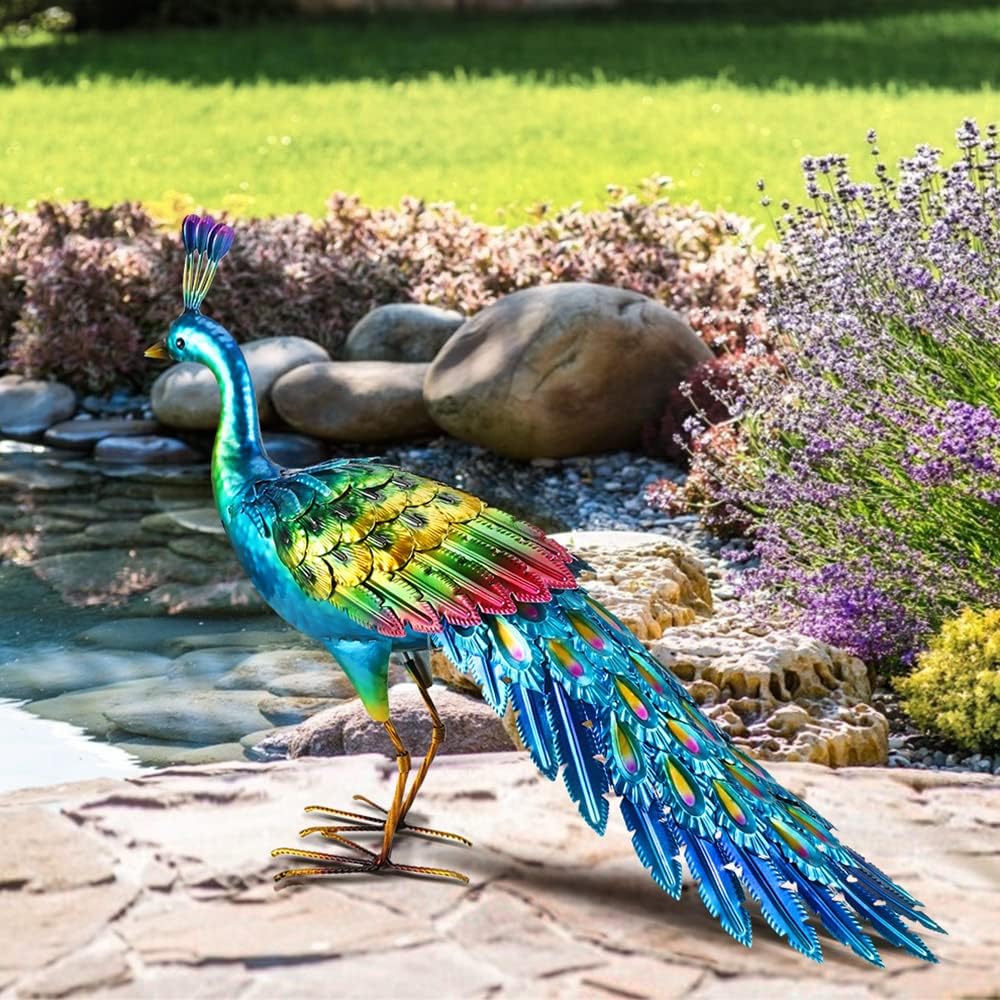 chisheen Metal Peacock Statue Garden Decor Yard Art Sculpture Outdoor Decoration for Lawn,Patio,Backyard,Housewarming Birthday Gifts for Women,Mom,Grandma