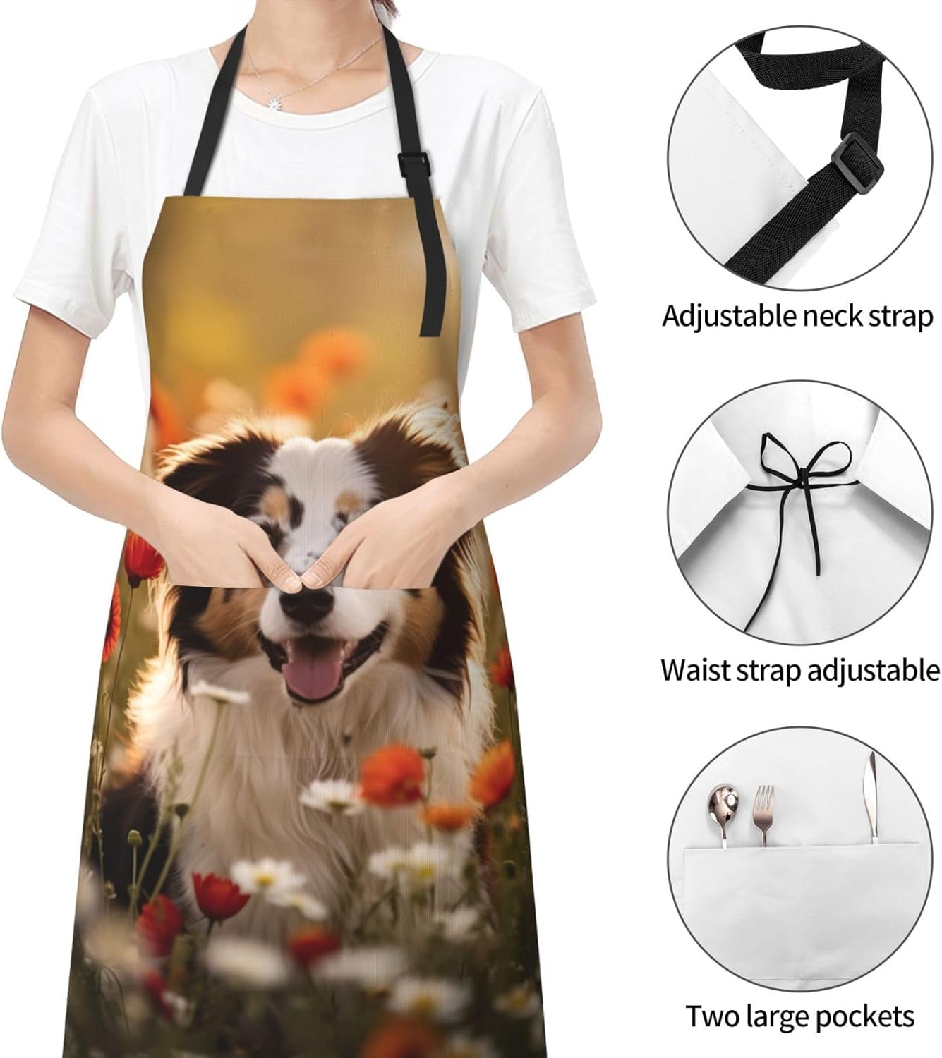 Cattle Dog Florals print Waterproof apron with pocket adjustable cooking apron for adult kitchen bibs to bake