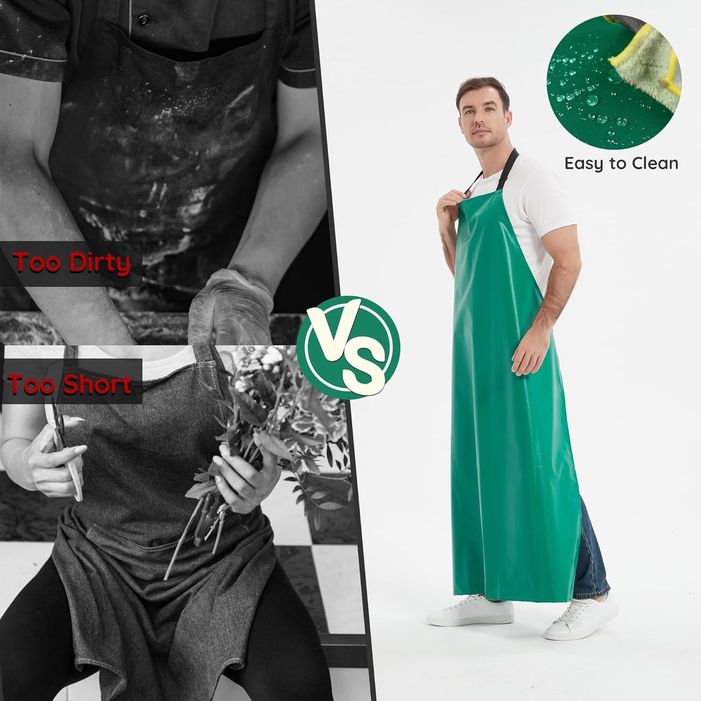 Thicker Rubber Apron, Extra Long Adjustable Apron, Heavy Duty Oil&Chem