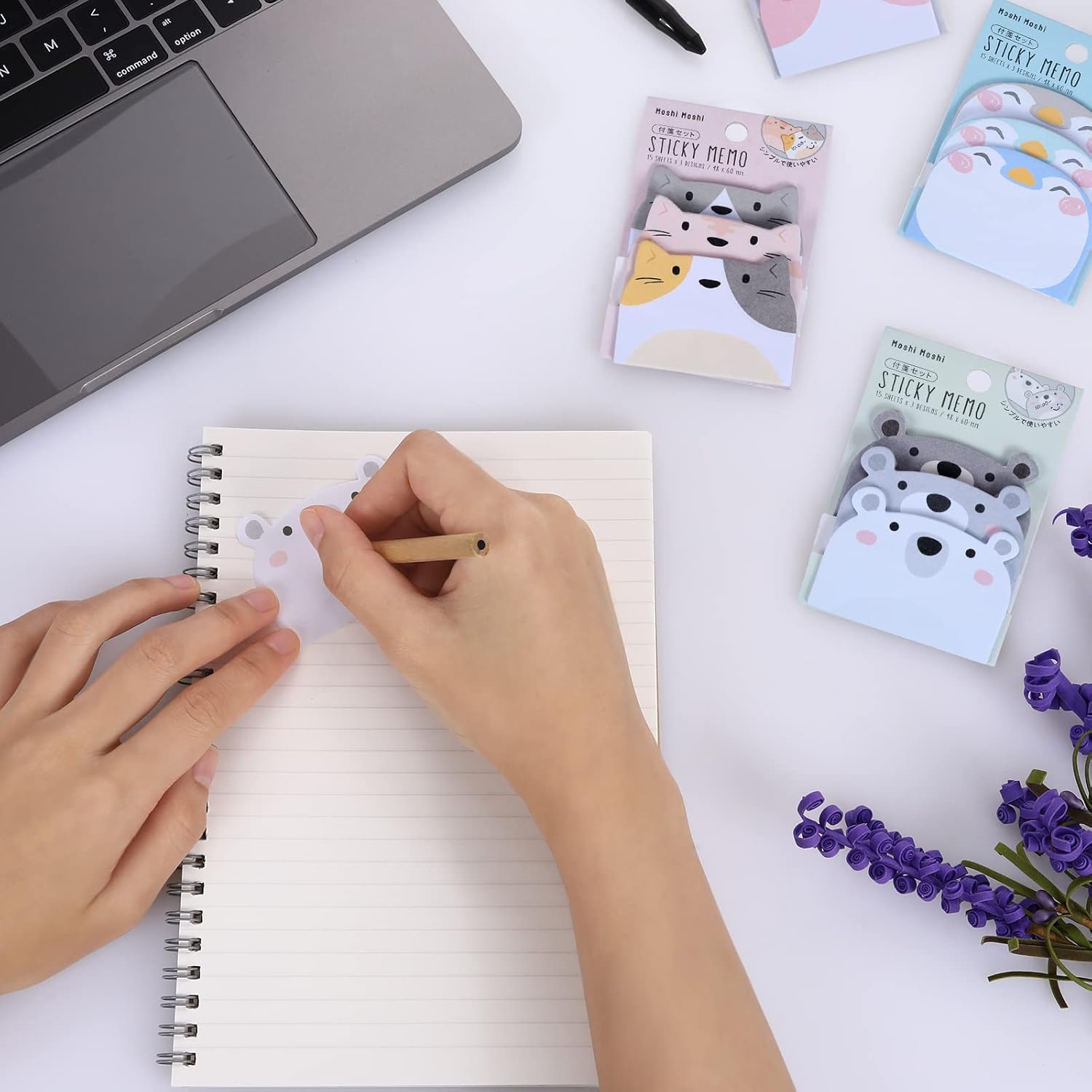 Cute Sticky Notes, 6 Pack Cartoon Sticky Notes Animals Shape Markers F