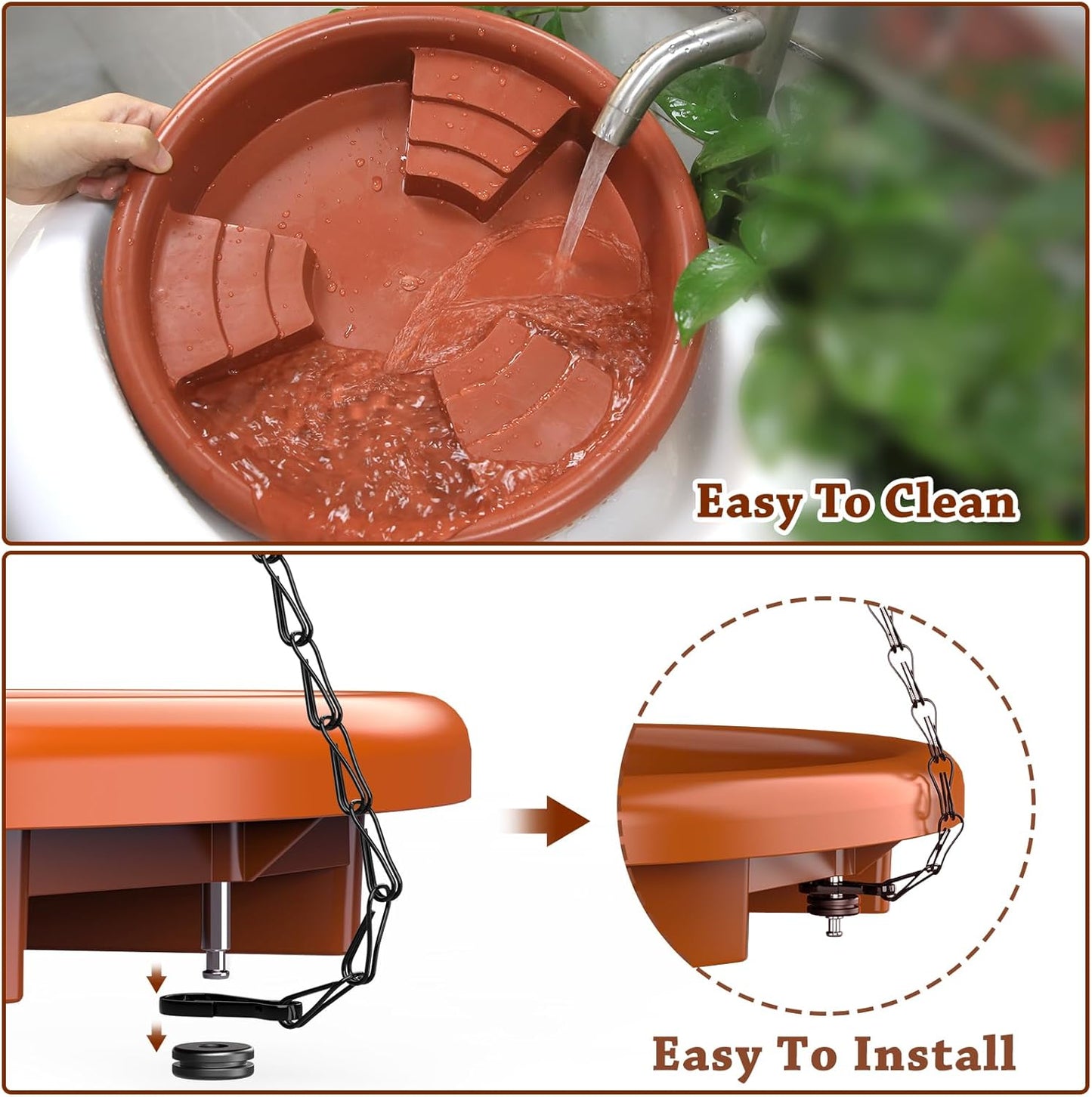 AISITIN 15" Hanging Bird Bath with Solar Fountain, Outdoor Hanging Bird Bath Bowl with 3-Tier Steps, Solar Powered Water Fountain for Bird Bath, Feeder, Drinking, Garden Patio Lawn Backyard