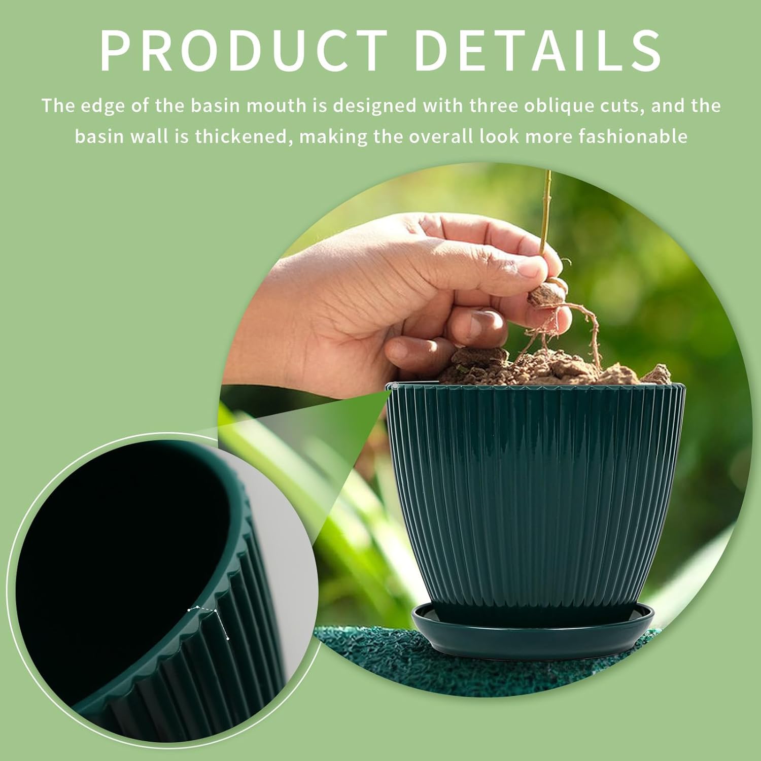 Plant Pots Indoor with Saucers & Drainage - 6 Pack Flower Pots - Plast