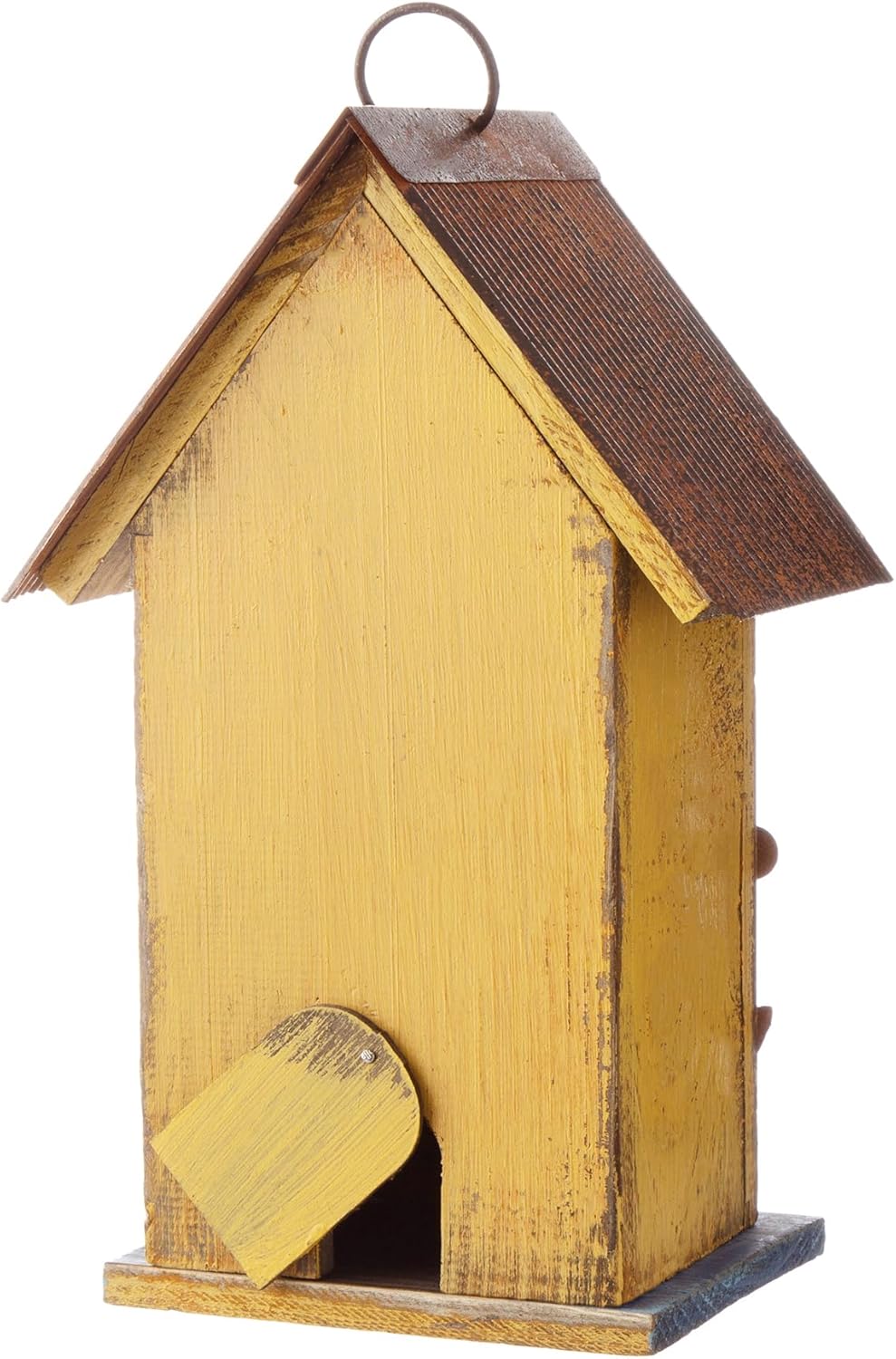 10.25''H Hanging Birdhouse Washed Yellow Distressed Solid Wood Cottage