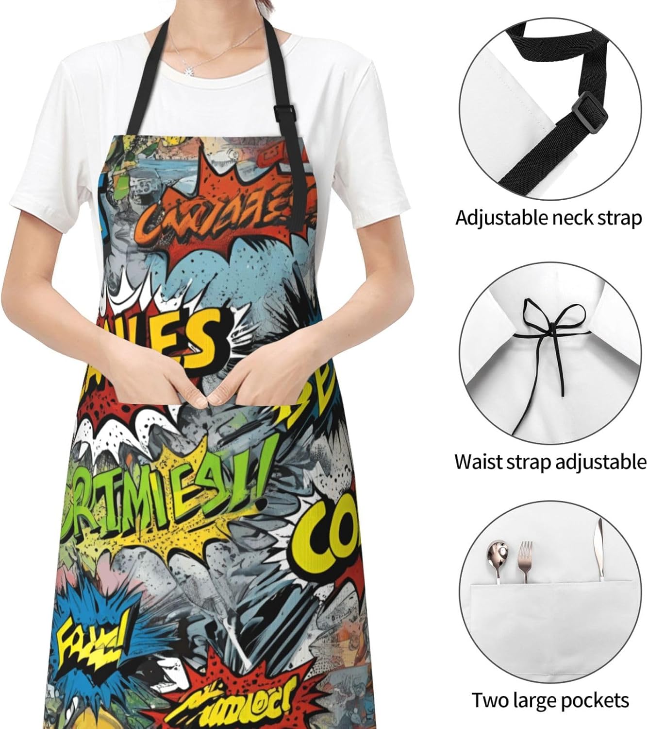 YANYU comic art Print 28x33 In Kitchen Apron Stylish Chef Apron with P