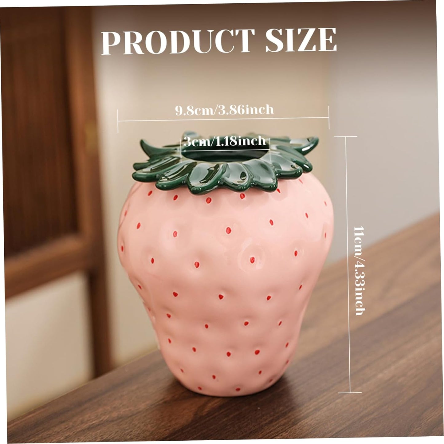 Strawberry Vase, Ceramic Strawberry Pot, Funky Strawberry Planter Pot with Detachable Leaf, Decorative Unique Flower Vase for Home Office Kitchen Garden Decor.