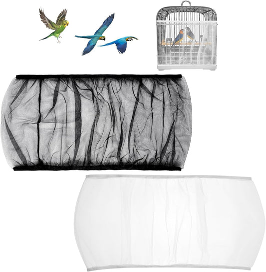 2Pcs Bird Cage Seed Catcher, Soft Airy Bird Cage Net Guard Net Cover S