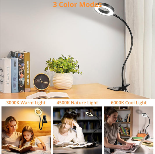 Desk Lamp Clip Light, 10 Dimmable Brightness 3 Light Modes Reading Lig