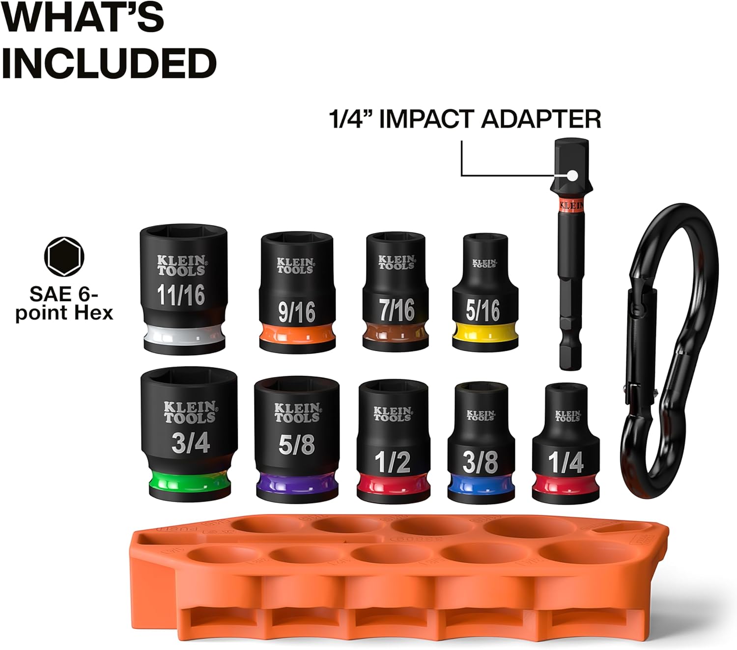 Klein Tools 33809 Grab-And-Go Impact Socket Set, SAE, 10-Piece Set wit
