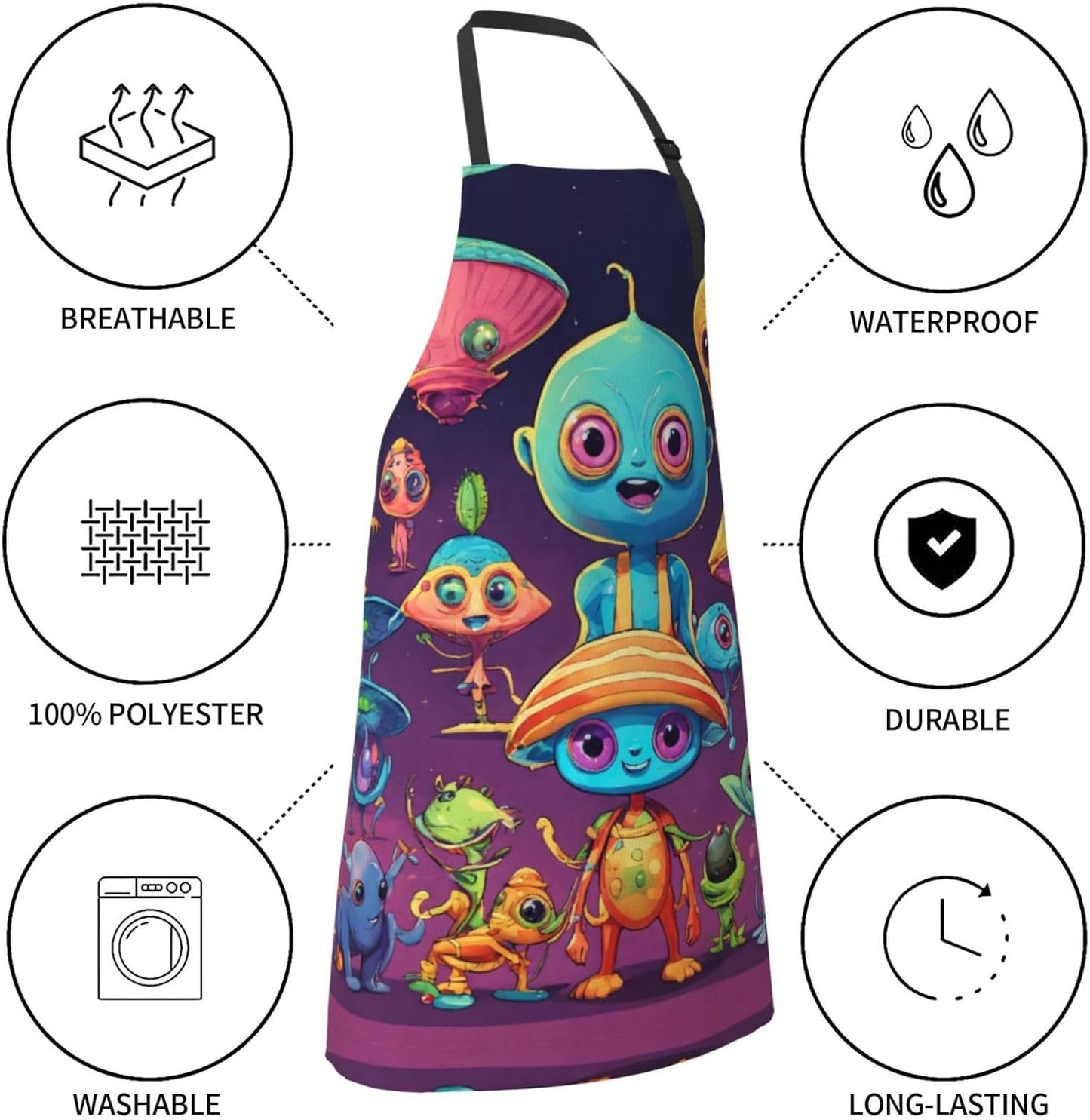 Astronaut And Alien Print Laundry apron 28x33 In Waterproof Kitchen Apron with Pockets for Cooking Baking