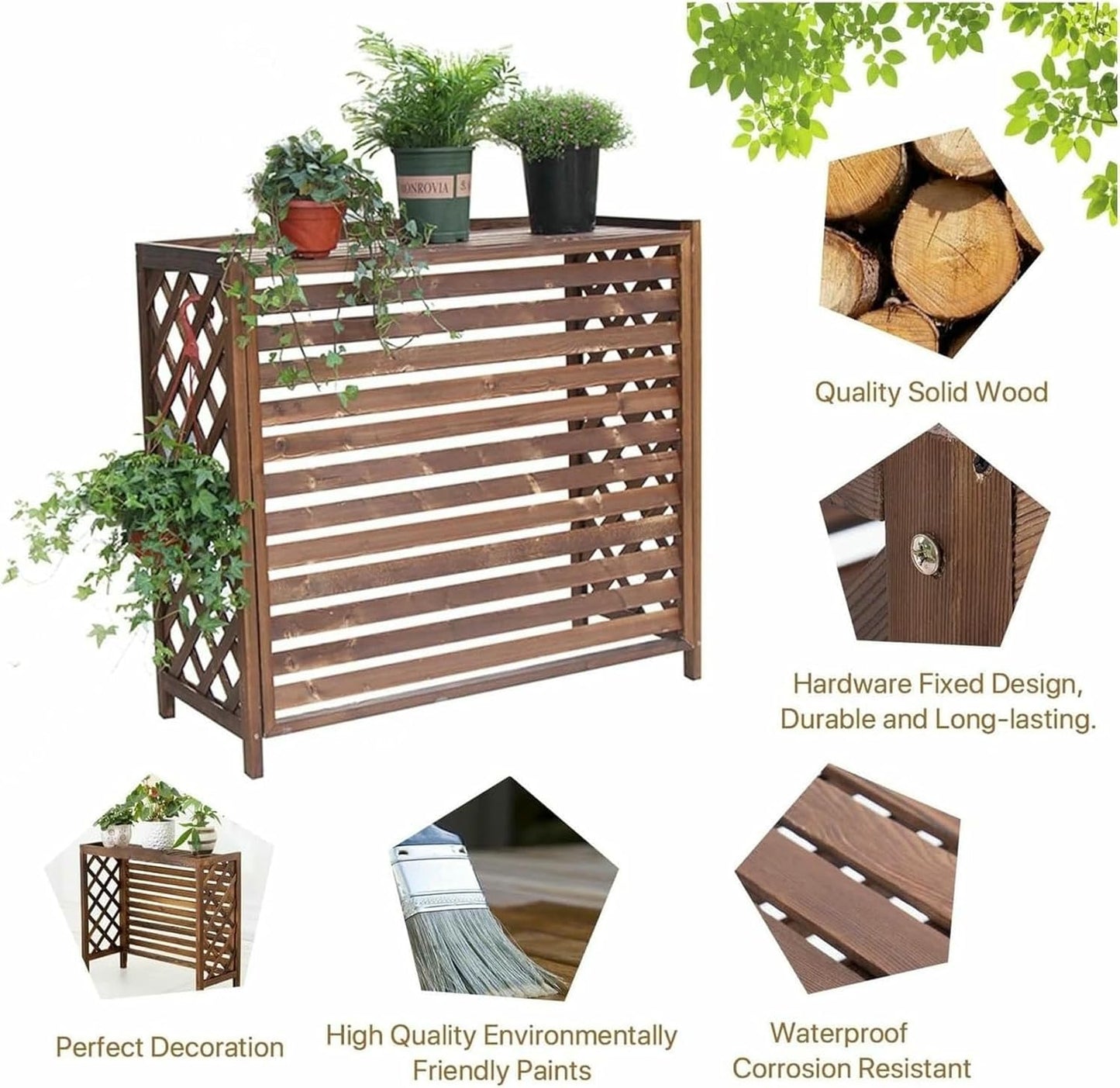 Solid Wood Air Conditioner Cover Privacy Screen Fence,Louvered Air Conditioner Outdoor Unit Waterproof Plant Stand,Hidden Trash Can Shell (Size : 103x44x93cm)