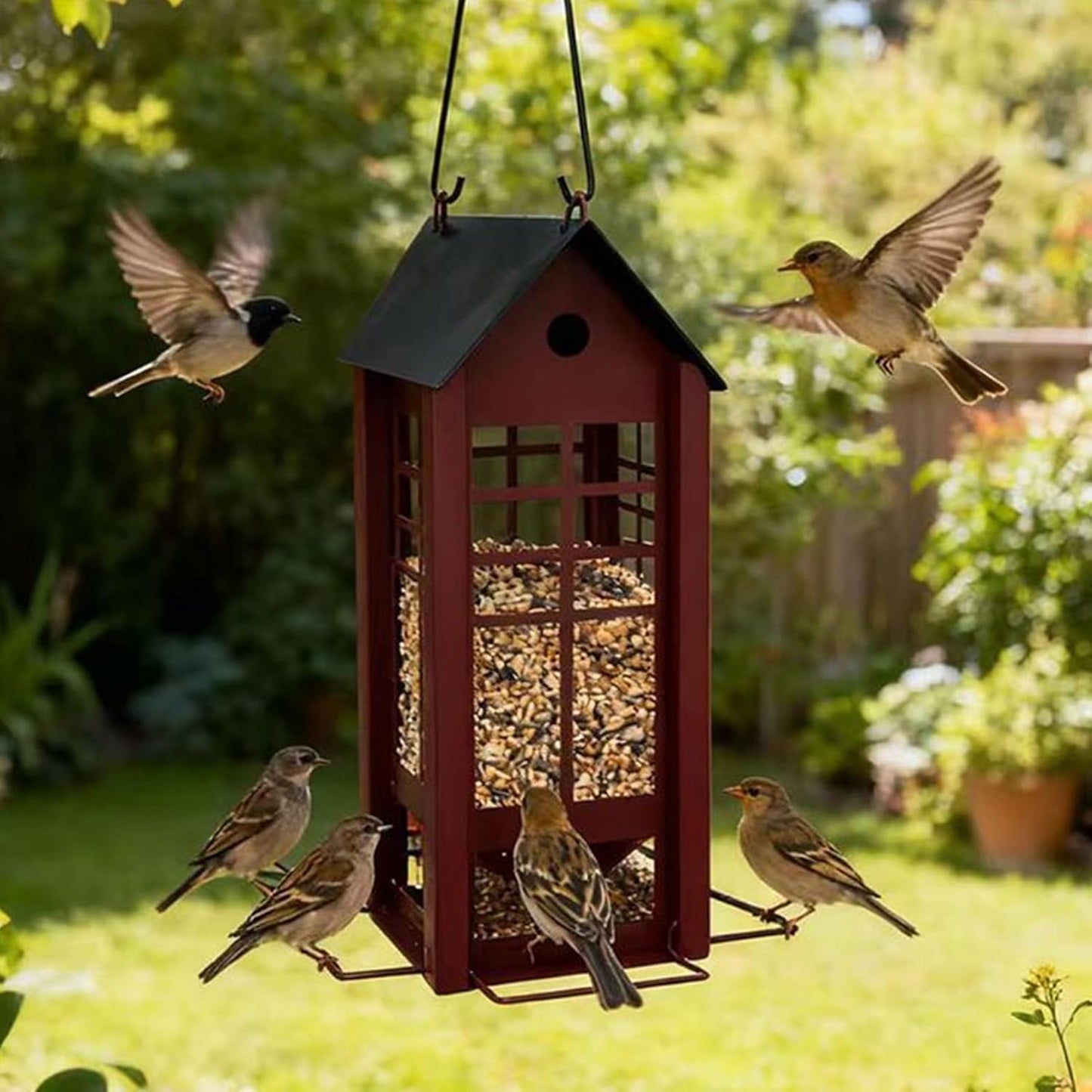 Metal Wild Bird Feeders, Squirrel-Proof 43x32x20cm Feeding House for Hummingbirds, Finches, Sparrows, Perfect for Yard, Patio, Porch, Park, Balcony