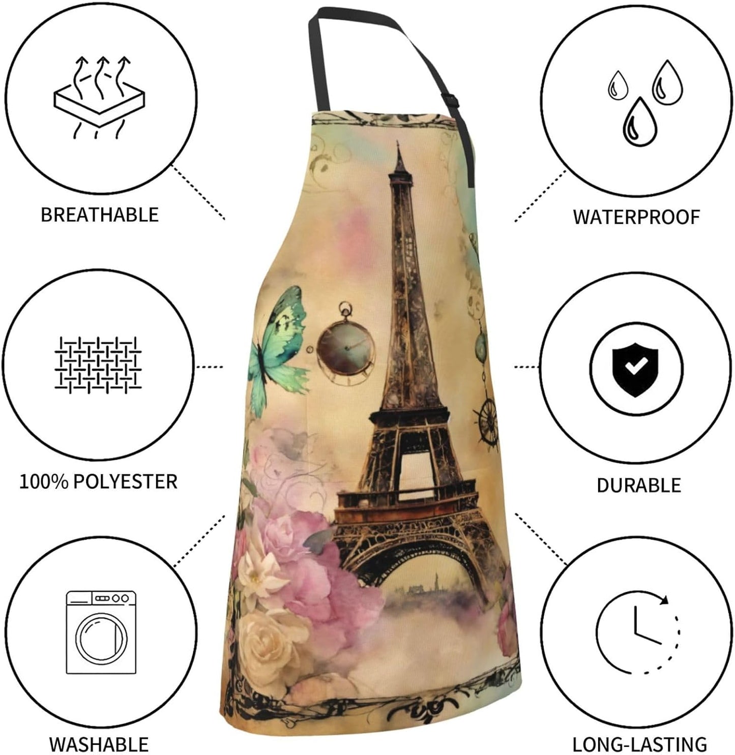 Paris Eiffel Tower print Waterproof chef's apron with pocket apron for kitchen cooking baking barbecue and gardening