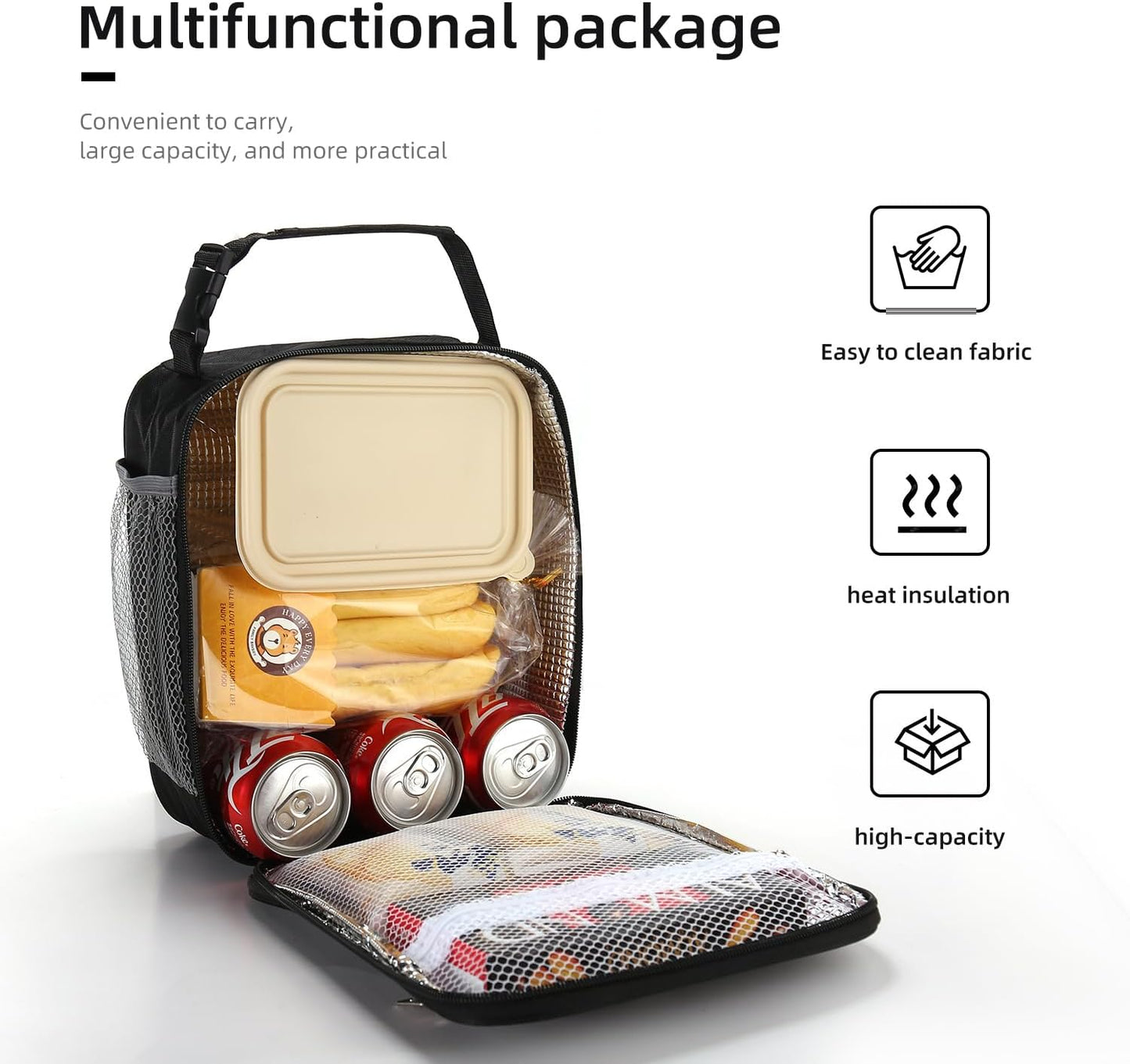 Lunch box Lunch bag for men women Insulated Lunchbox Lunch bags for Work Picnic Travel (Black)