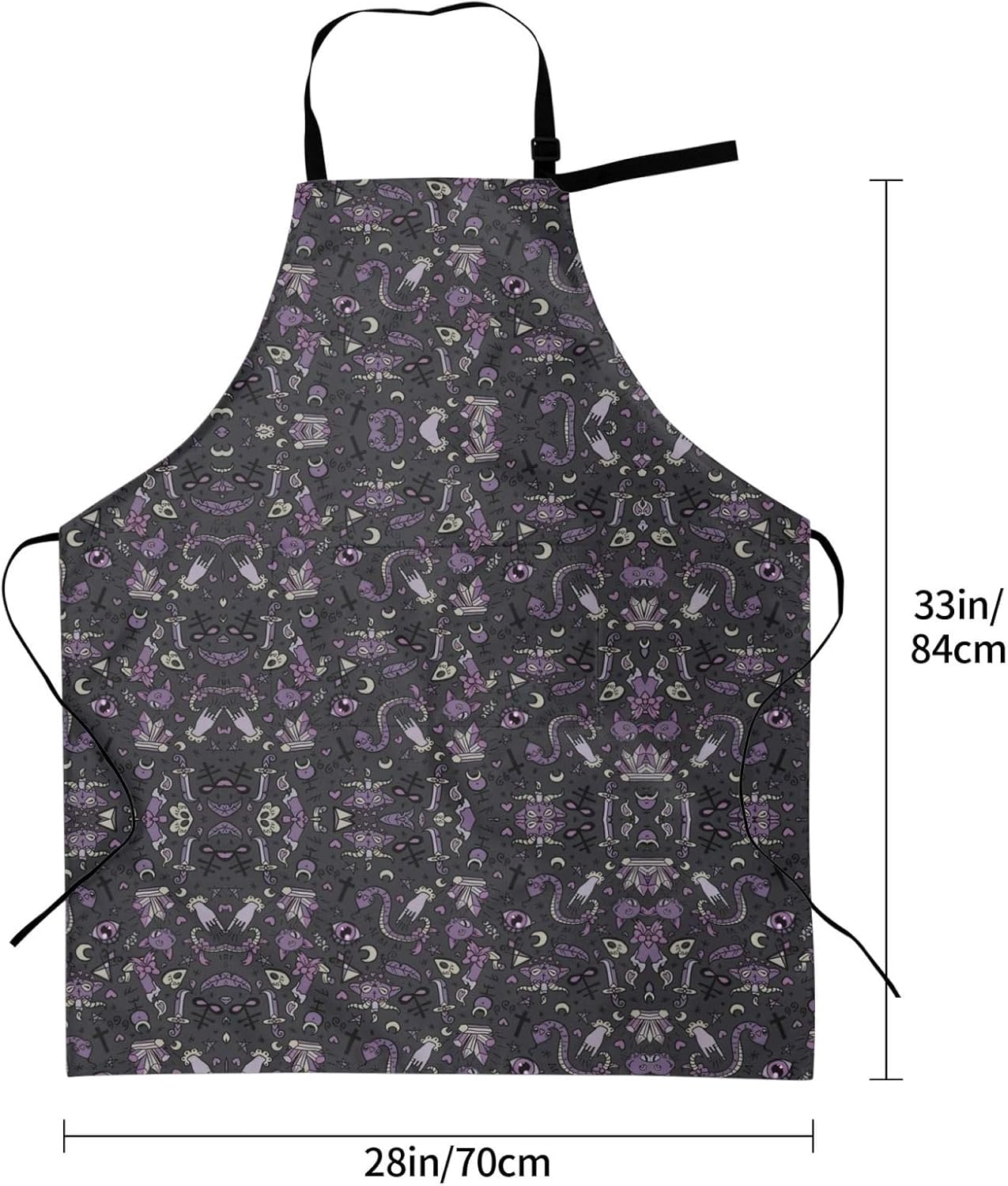 Purple Black Goth Spooky Print 28x33 In Adult Kitchen Apron with Pockets Versatile Chef Smock for Cooking Baking