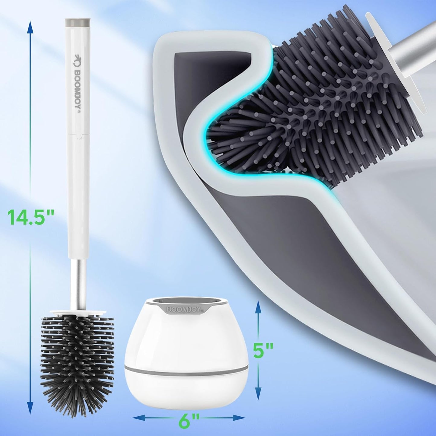 BOOMJOY Toilet Brush and Holder Set, Silicone Toilet Bowl Cleaner Brus