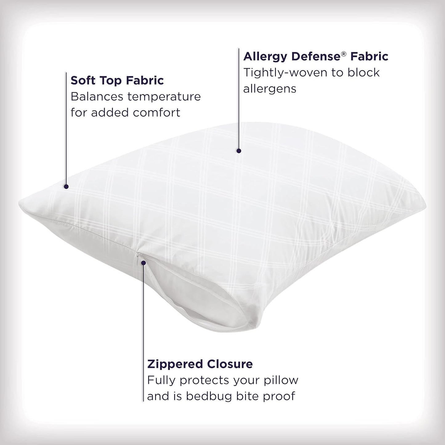 Set of 2 Standard/Queen AllerEase Pillow Protectors - Temperature Balancing, Allergist Recommended - Premium Breathable, Zippered Protectors
