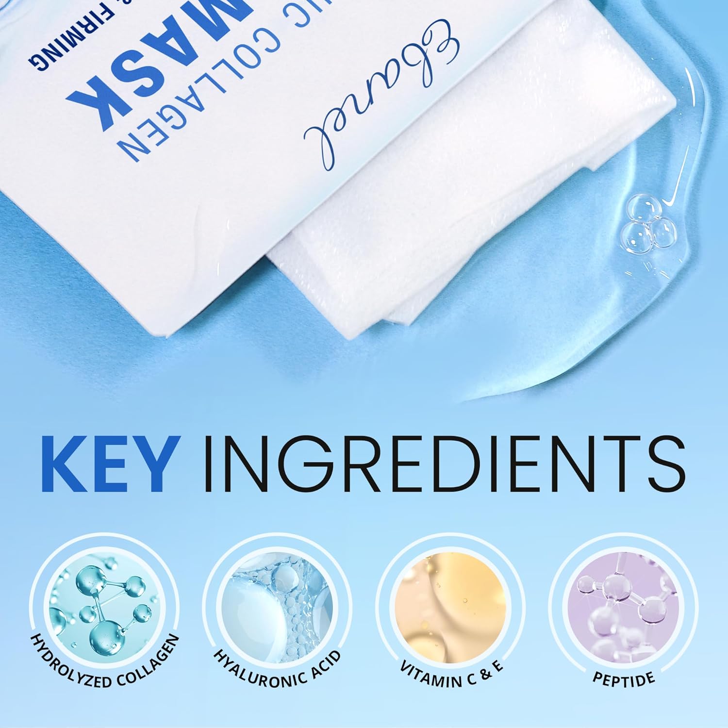 Ebanel 15 Pack Collagen Face Mask with Hyaluronic Acid, Vitamin C, Pep
