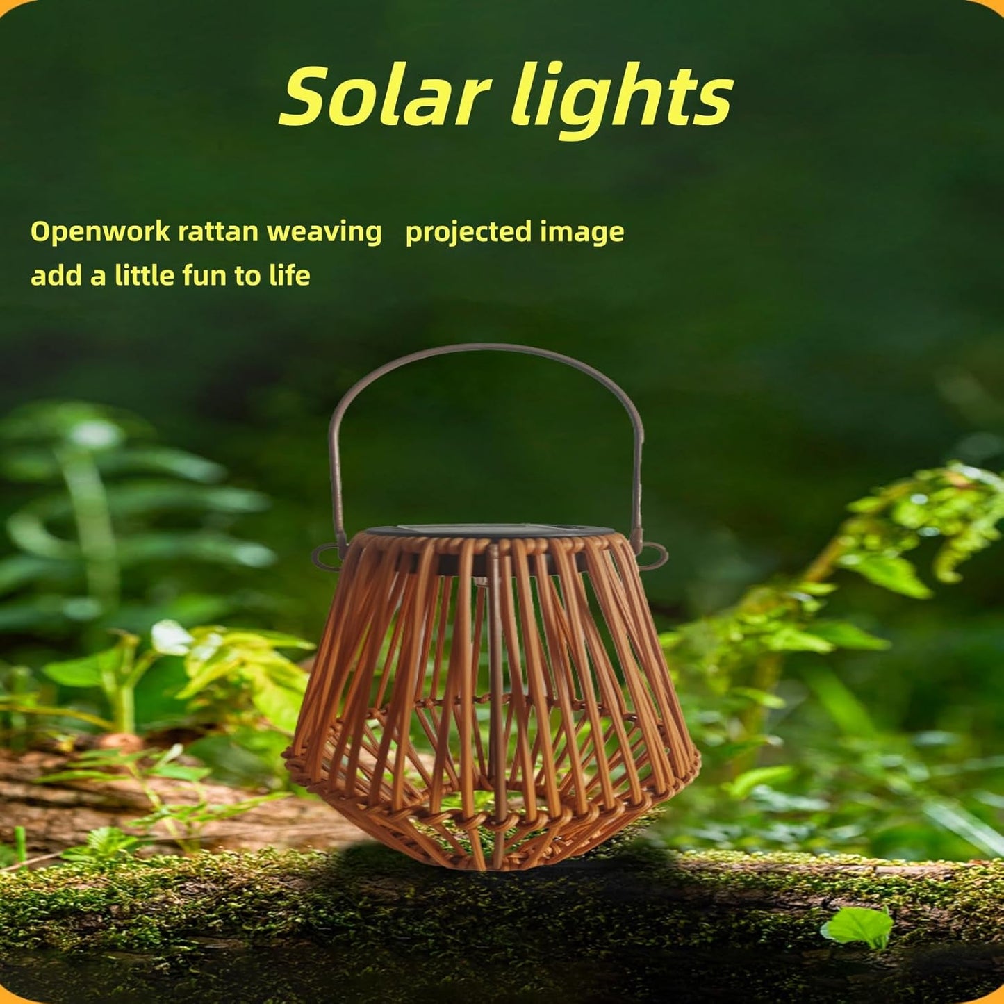 Solar Garden Lantern, Woven Rattan Wicker Outdoor Hanging Light, Chinese Retro Style Decorative Lantern for Balcony, Solar Powered Night Light (Beige (5.3in * 5.3in * 10.2in))