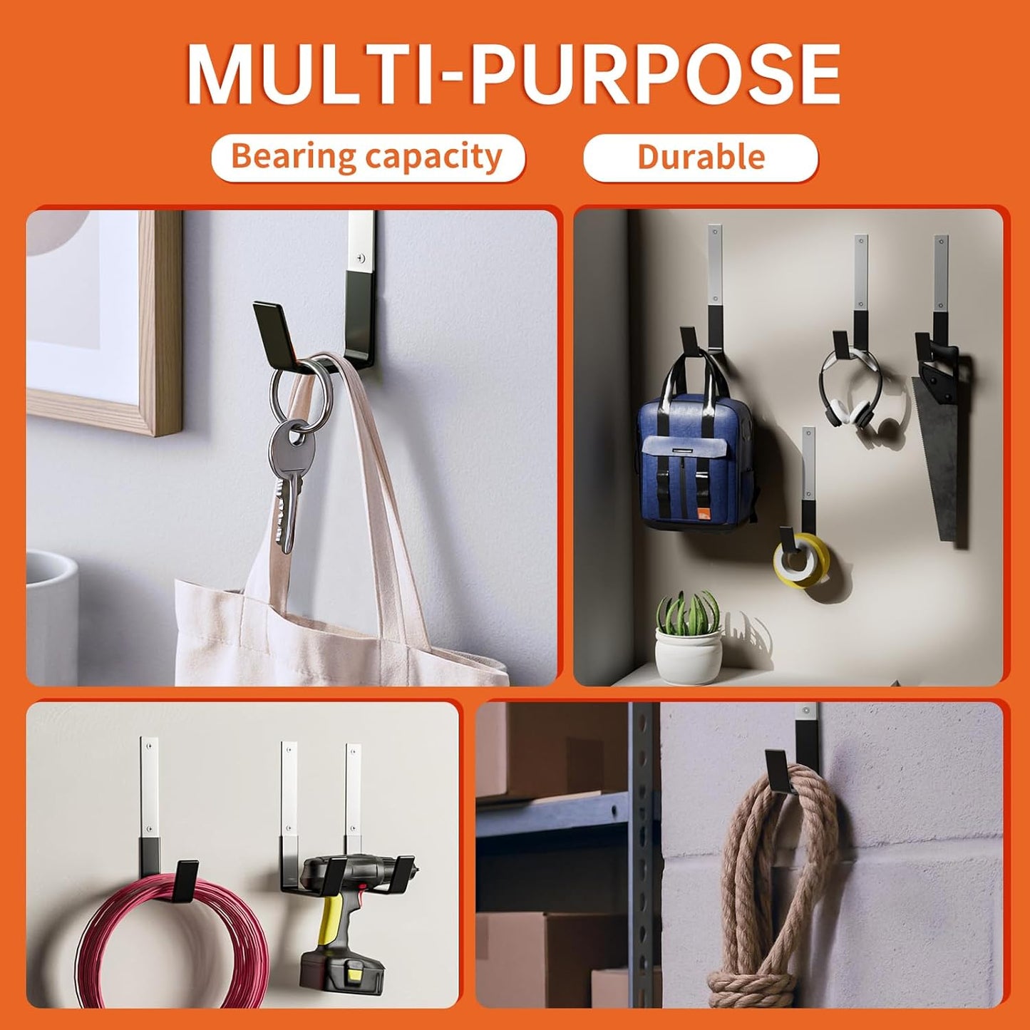 Heavy Duty Steel Hooks,Garage Storage Utility Hooks,Heavy Duty Tool Organizer,Steel Wall Mount Hook, Hose Hanger, Garage Garden Hooks (2)