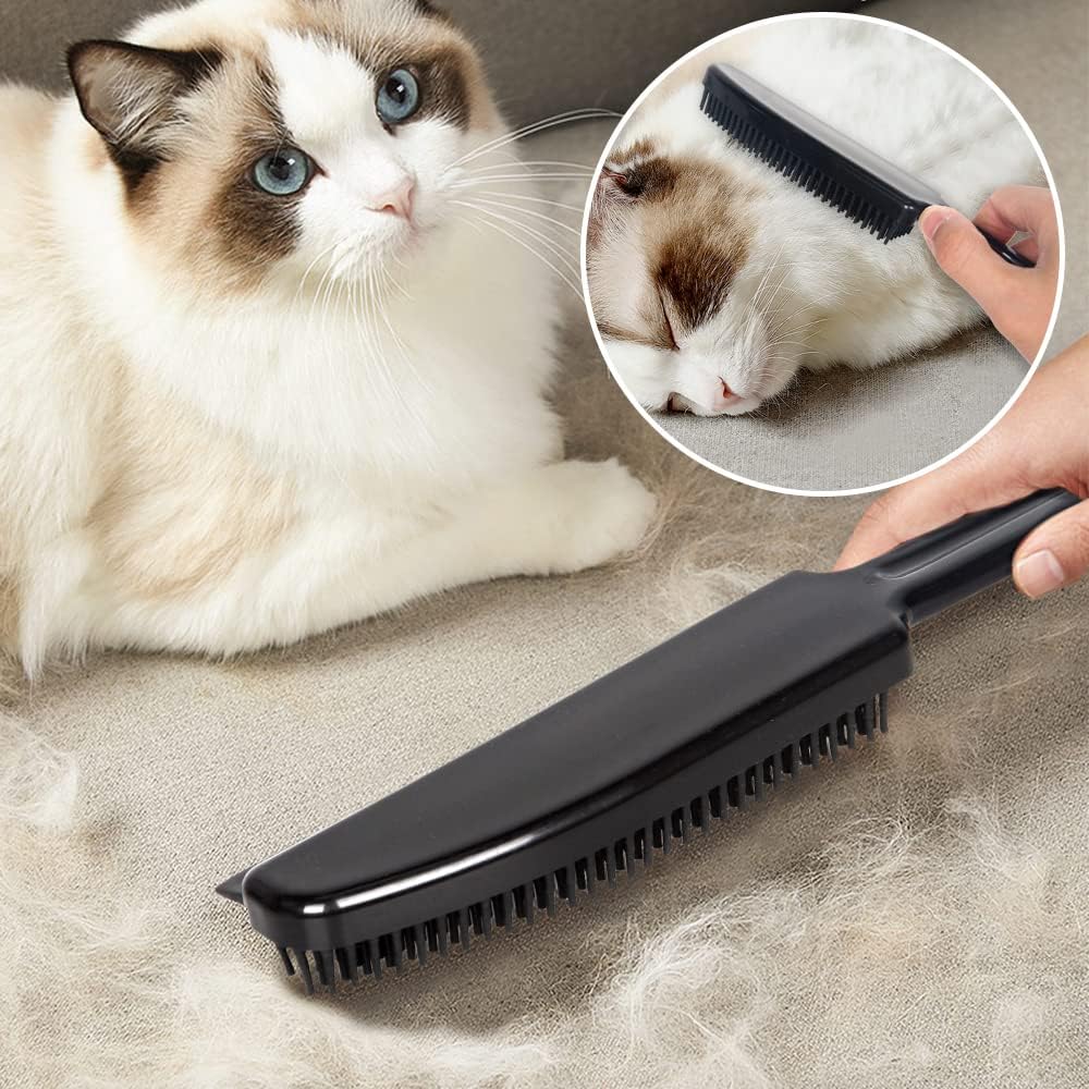 Rubber Broom with Squeegee Fur and Long Handle, Carpet Rake and Lint Brush Set for Pet Dog Cat Hair Removal Tool, Sweeping Rug Brush Indoor Outdoor,Push Broom for Soft Carpet,Tile,Wooden Floor