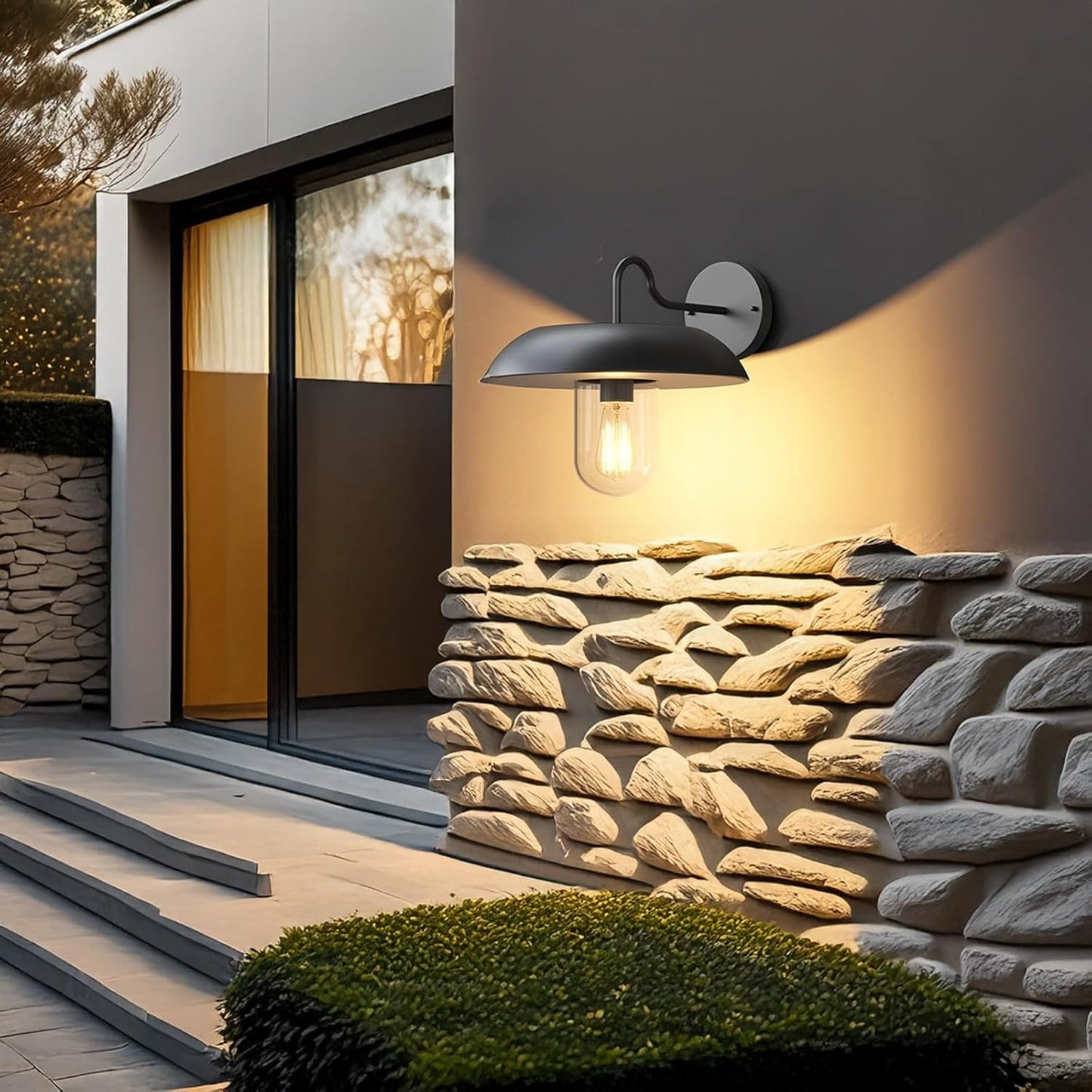 Outdoor Wall Sconce Light Fixture, Solar Exterior Wall Lamp, Gooseneck Wall Mounted Lighting, Industrial Waterproof Wall Lantern, Black Metal Sconce for Porch Patio Garage Garden Entryway