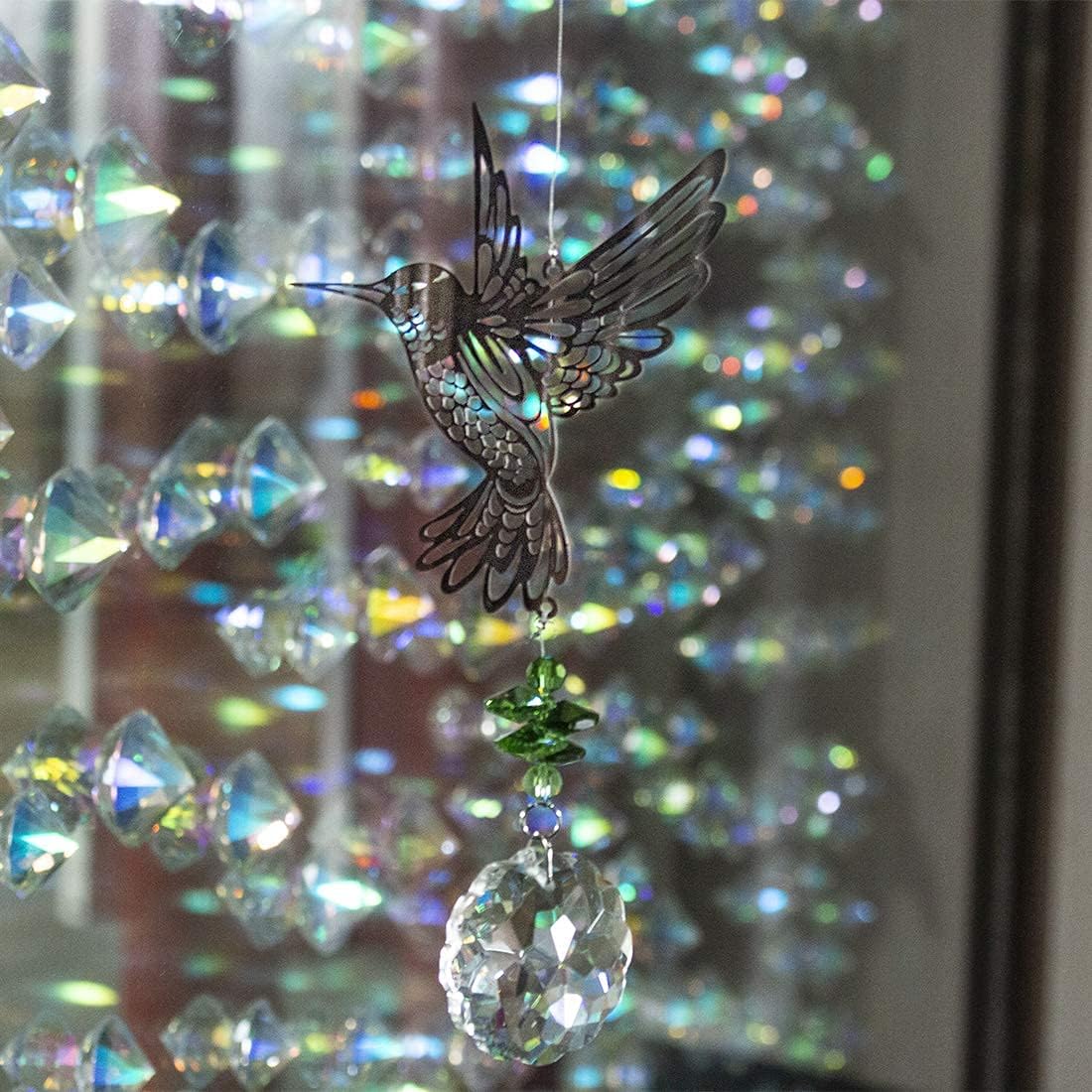 H&D HYALINE & DORA Glass Crystal Flower Prism Rainbow Maker Hummingbird Hanging Window Sun Catcher for Gift