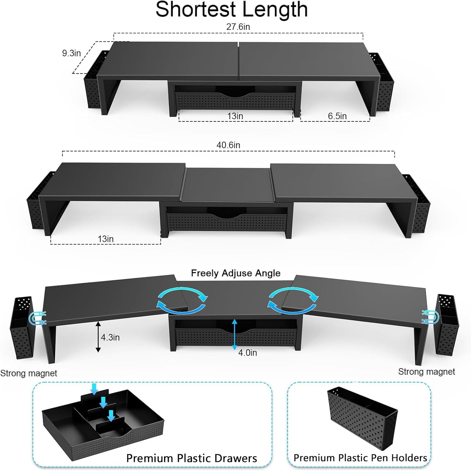 gianotter Dual Monitor Stand Riser, Desk Organizer With Drawer and 2 P