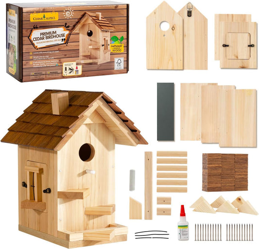 Large Bird Houses for Outside Clearance Wooden Bird House Kit - Bluebird House for Outside - Build it Yourself Birdhouse Kits for Adults to Build - Pole Mountable - Easy Open for Cleaning