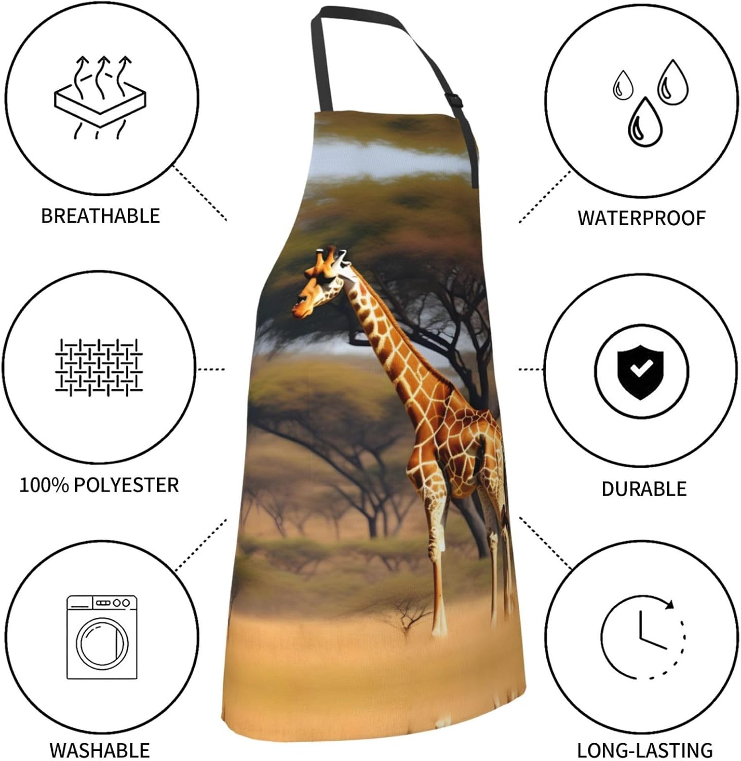 Africa Giraffe Majestic Tree Print 28x33 In Adult Kitchen Apron with P