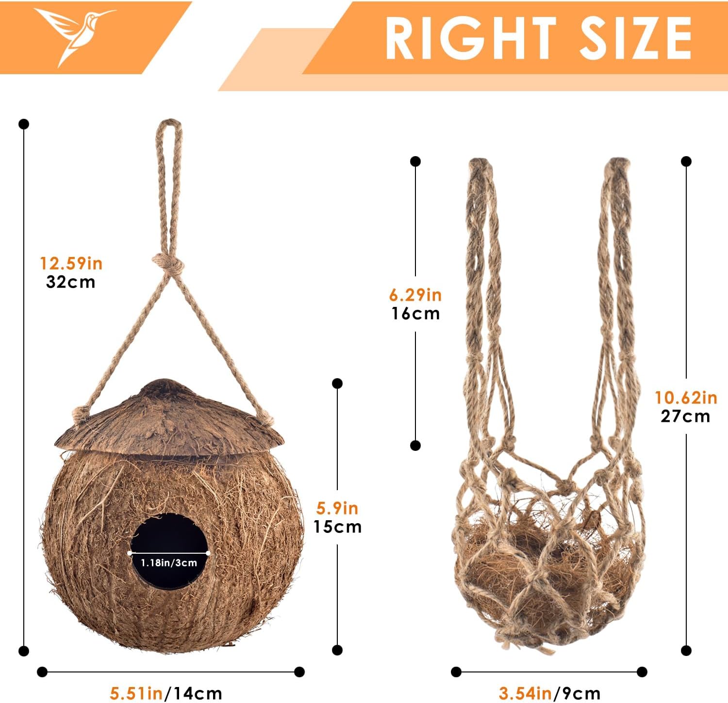 KATUMO Hummingbird Houses, Natural Coconut Bird Houses for Outside Han