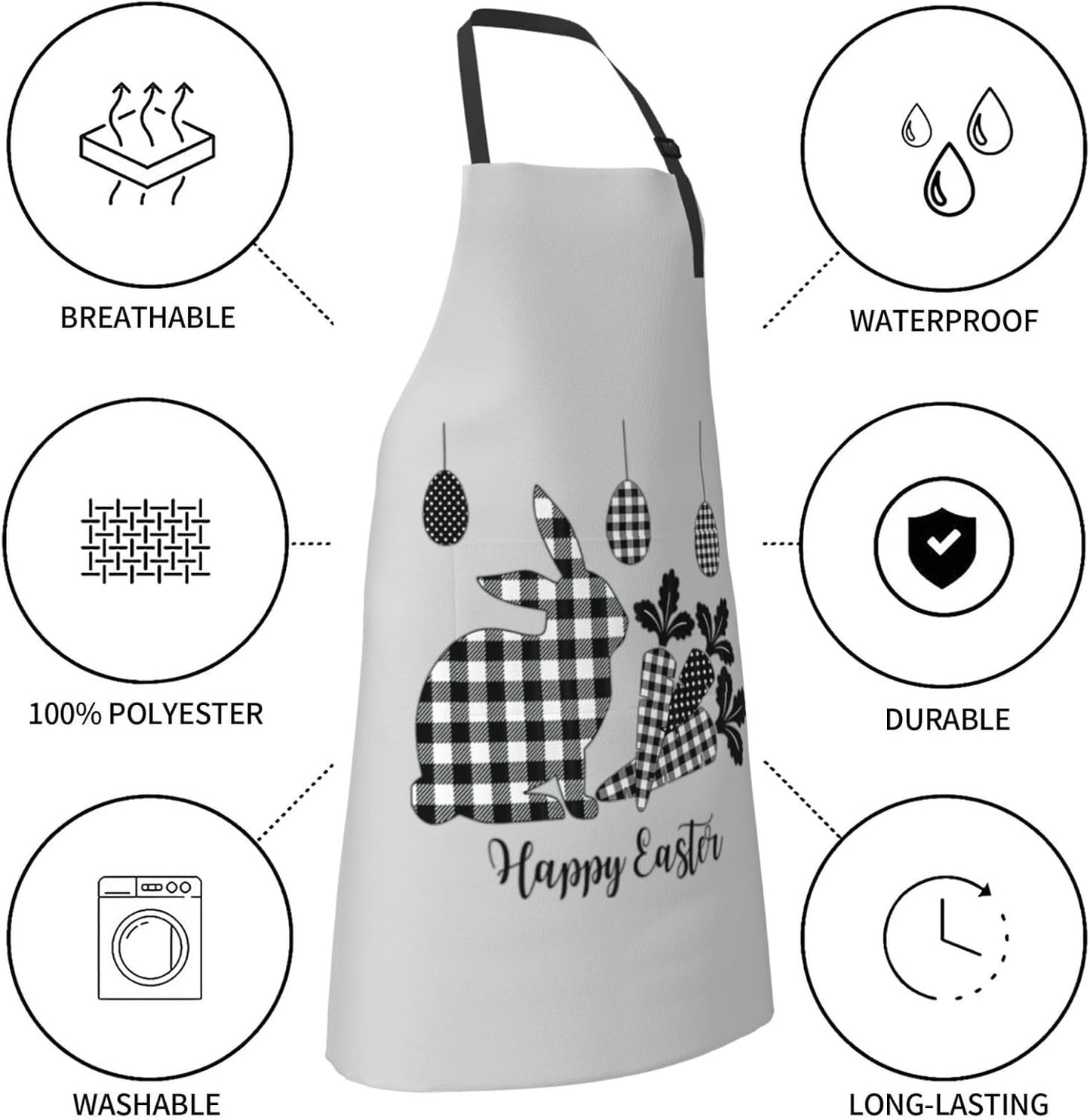 Happy Easter Print 28x33 In Adult Kitchen Apron with Pockets Versatile Chef Smock for Cooking Baking