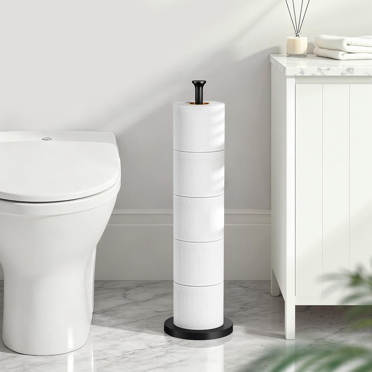 Toilet Paper Holder Stand(with Reserve Function), Free-Standing Spare 