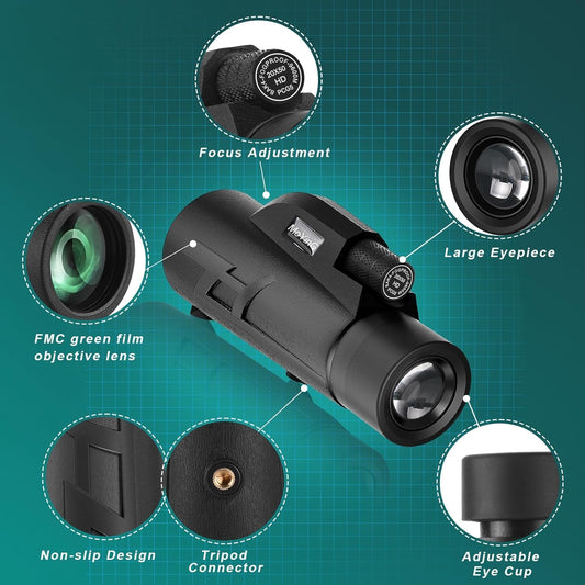 20x50 HD Monocular for Adults with Phone Adapter and Tripod, 50mm Objective Lens, Multi-Coated Optics, BaK-4 Prism, Belt Case