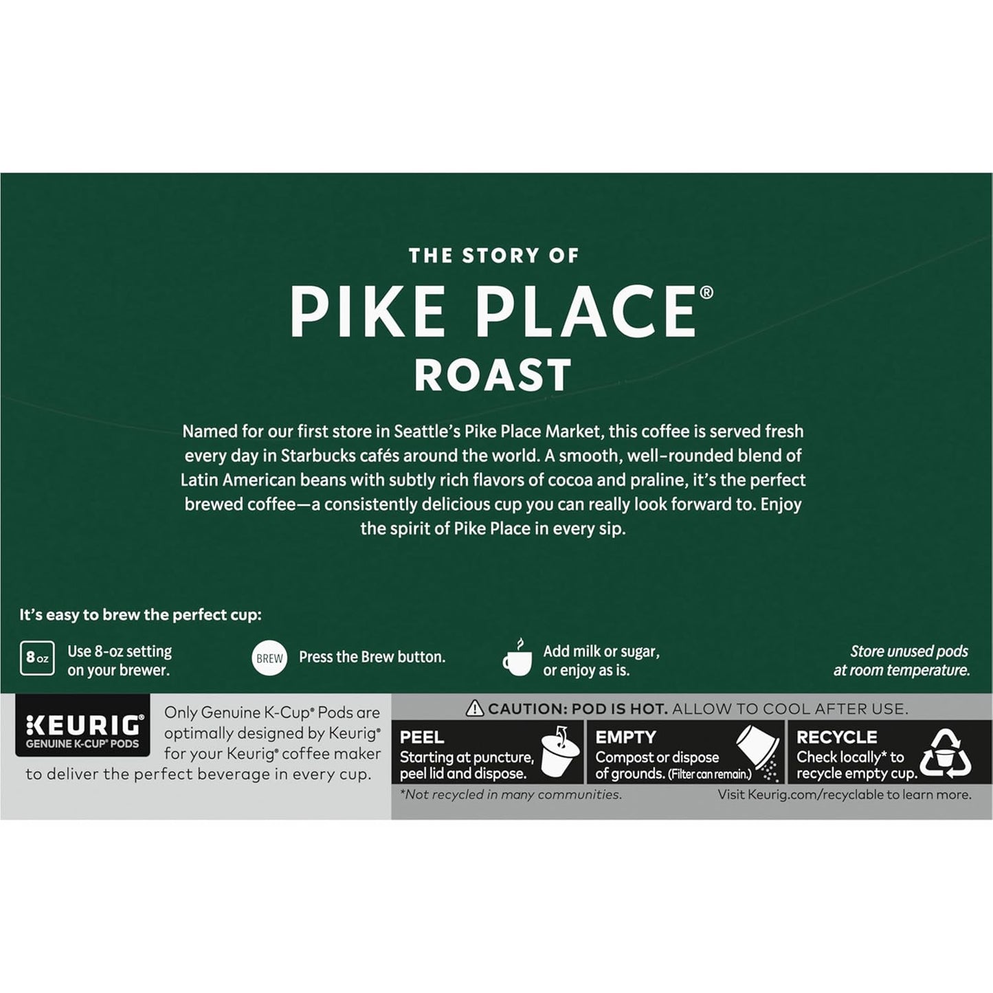 Starbucks K-Cup Coffee Pods, Medium Roast Hot or Iced Coffee, Pike Pla