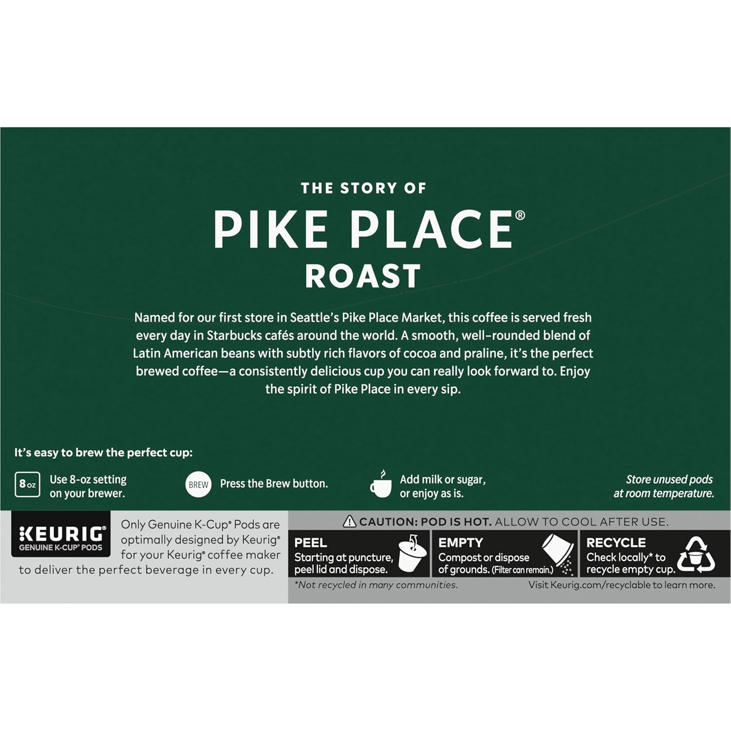 Starbucks K-Cup Coffee Pods, Medium Roast Hot or Iced Coffee, Pike Pla