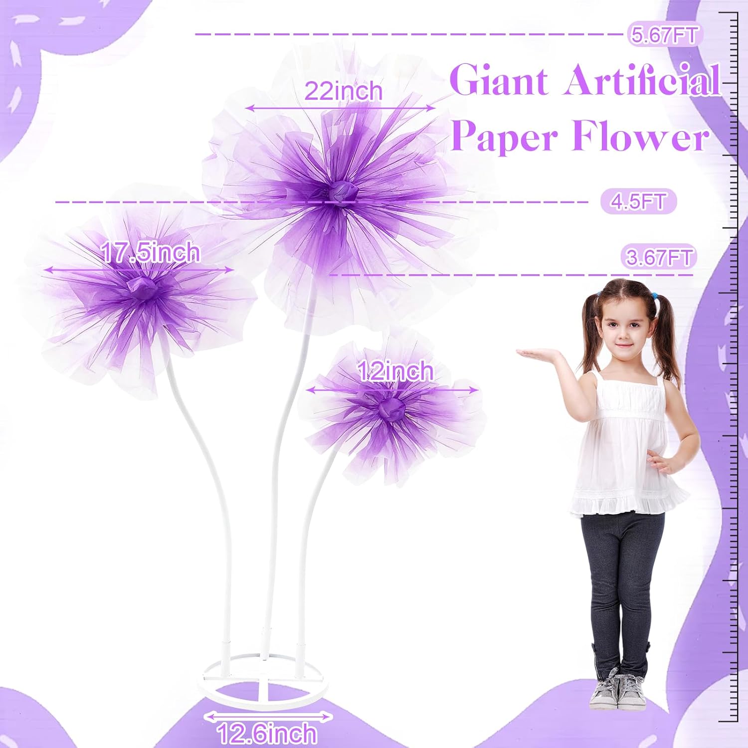 WARMALL 3PCS Giant Flowers for Decoration, 5.9Ft Large Artificial Silk