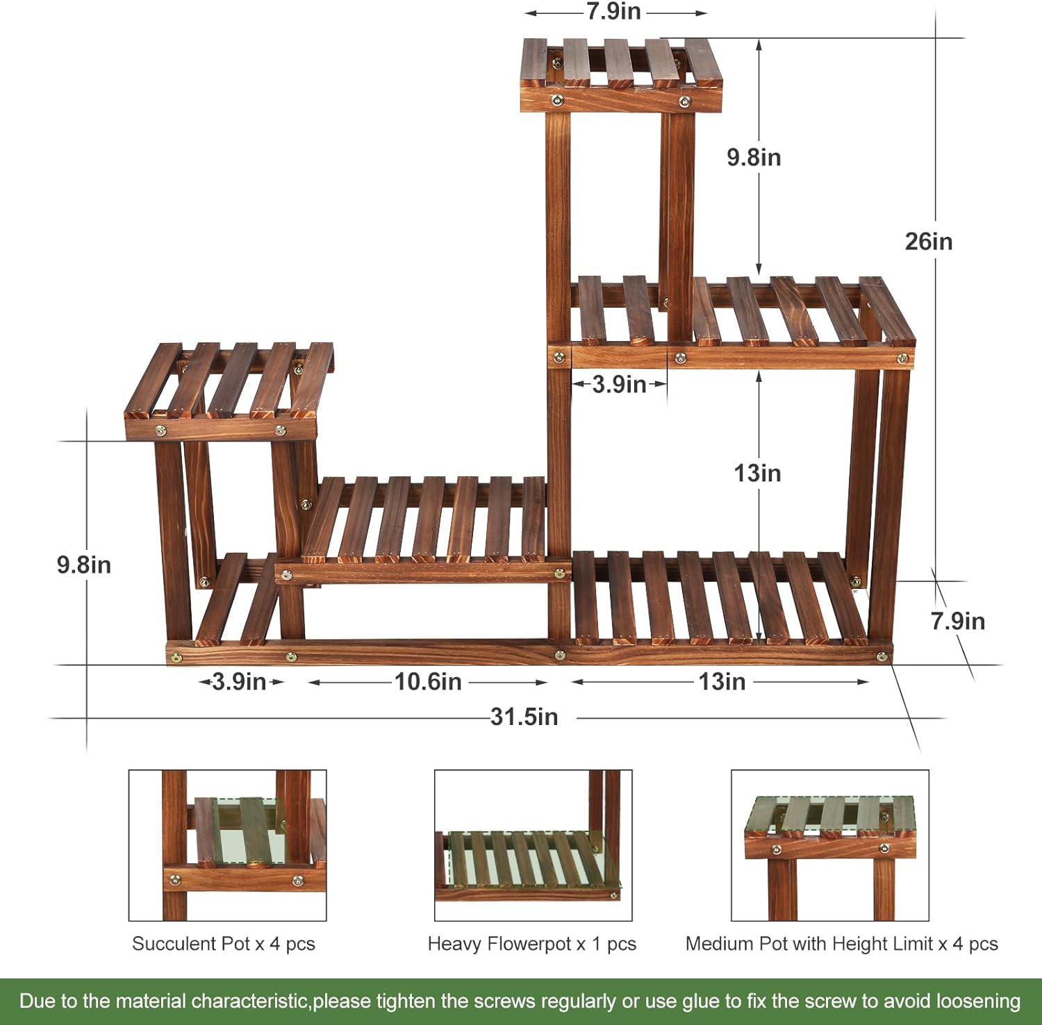 Pine Wood Plant Stand Indoor Outdoor Multi Layer Flower Shelf Rack Hig