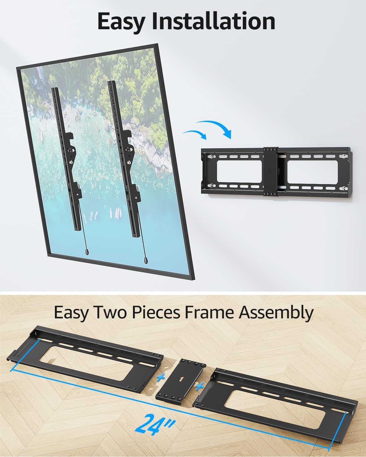 MOUNTUP TV Wall Mount Tilting TV Mount Bracket for Most 37-82 Inch Flat Screen/Curved Low Profile Wall Mount Saving Space Max VESA 600x400mm Hold up to 132 lbs Fit 16" 18" 24" Stud MU0008